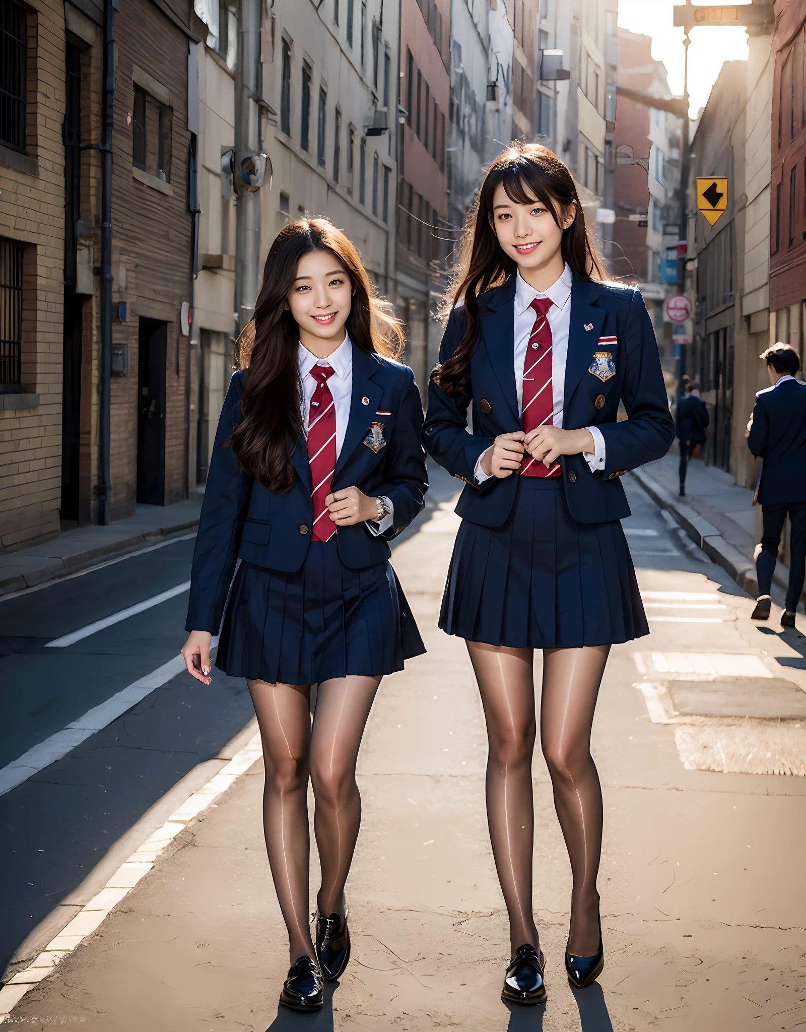 ulzzang-6500-v1.1, (raw photo:1.2), (photorealistic:1.4), beautiful detailed girl, very detailed eyes and face, beautiful detailed eyes, ridiculous, incredibly ridiculous, huge file size, super detailed, high resolution, very detailed, best quality, masterpiece, kemomimi, ((Japanese girls' high school uniform)), illustration, very detailed, CG, unified, 8k wallpaper, amazing, Fine details, masterpiece, best quality, very detailed CG uniform 8k wallpaper, face light, movie lighting, 1girl, , ((dynamic pose))), (camel toe), (half), (black stockings)), campus, street, city
