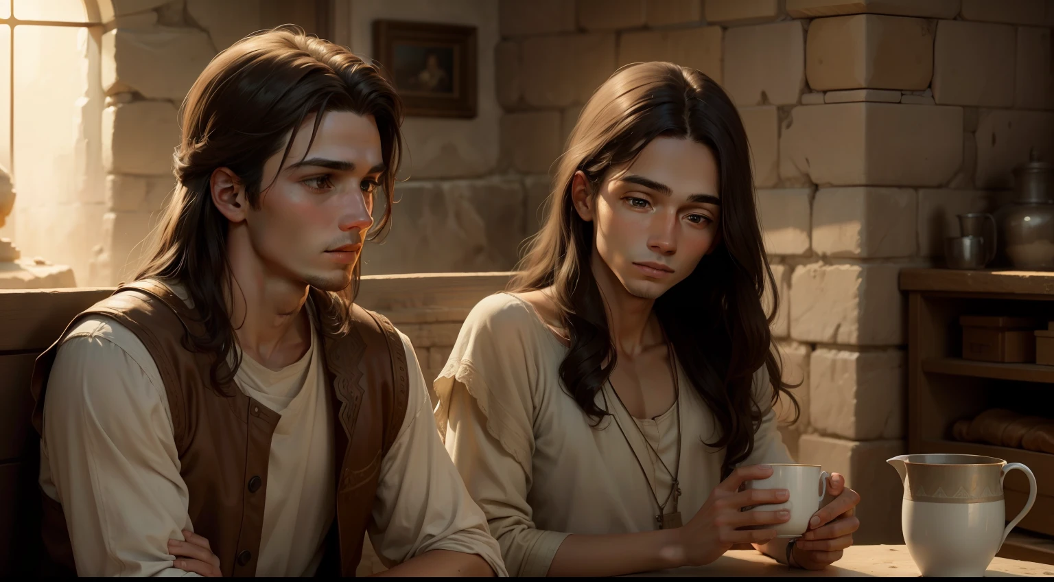 Realistic and ancient image of a young man with his girlfriend at the time of Jesus