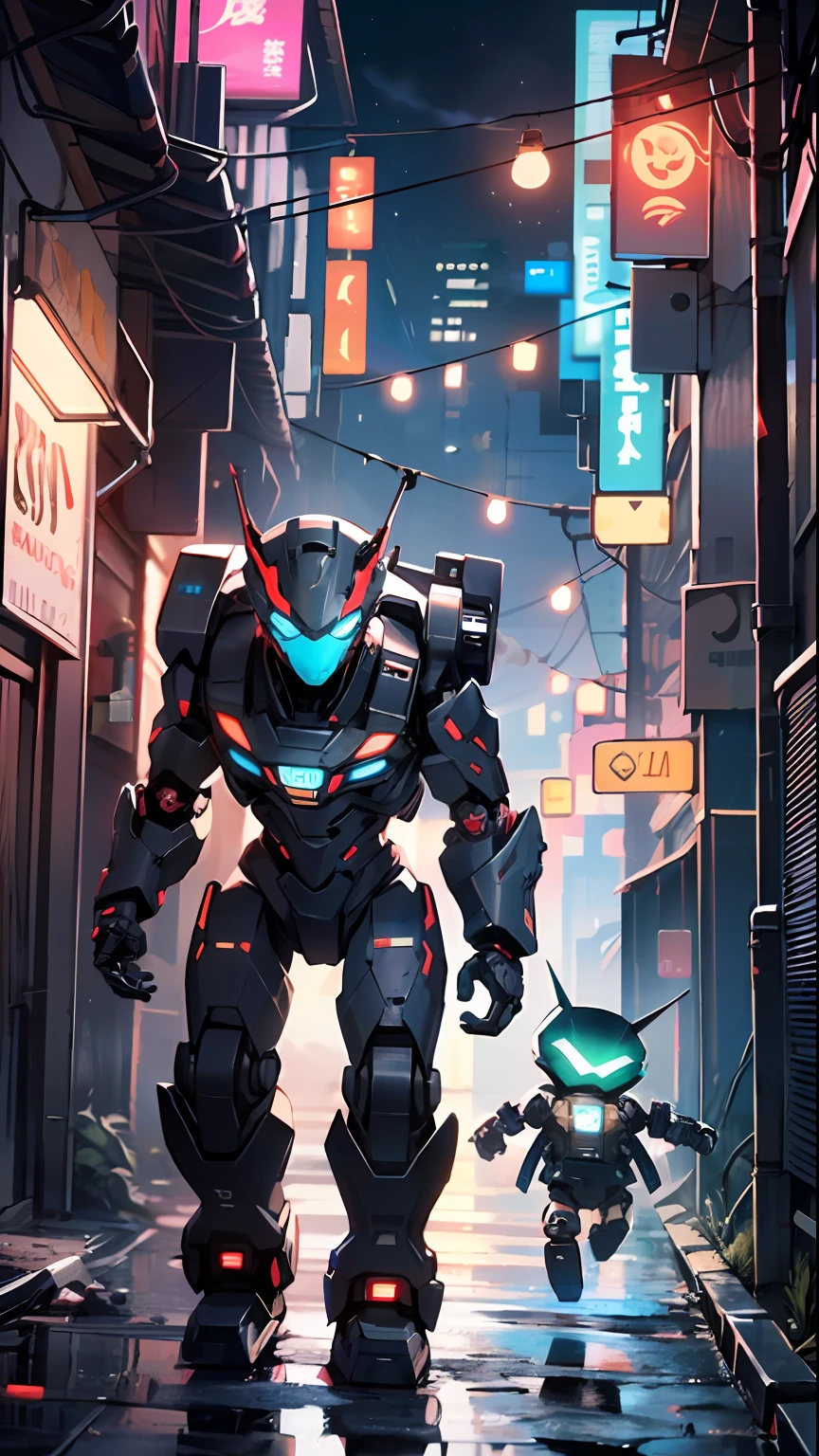 R-Ien, is a small robot with a fun and somewhat eccentric personality. He is shaped like a cube with mechanical arms and legs, and a screen on his "face" that displays emoticons and coded messages. R-Ien is capable of hacking even the most sophisticated security systems and creating distractions.
Despite his diminutive size, R-Ien has a sarcastic sense of humor and a knack for getting into trouble. His mechanical arms and legs move with a grace and elegance unusual for a robot of his size, and his facial expressions are as vivid and expressive as those of any human being.
(dynamic pose:1.0), solo focus, centered, scale to fit dimensions, Rule of thirds,
outdoors, ((night view)), (cyberpunk night street Background: 1.5,dark sky,alleyway,lonely alley,thick clouds, detailed background:1.25),
(best quality), (high resolution), (sharp focus), (ultra detailed), (extremely detailed), (extremely high quality artwork), 8k_wallpaper, (extremely detailed CG 8k),(very fine 8K CG), ((hyper super ultra detailed perfect piece)), flawless, (((masterpiece))), illustration, vibrant colors, (intricate), High contrast, Selective lighting, Double exposure, HDR (High Dynamic Range), Post-processing, Background blur,