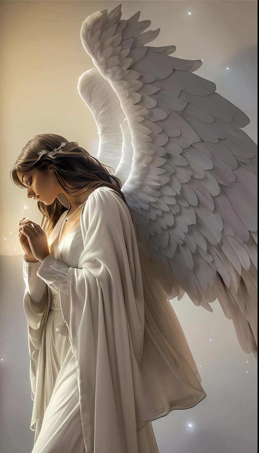 (((ANGEL GUARDIAN))) Obra maestra, (La mejor calidad: 1.2), (super fine: 1.2), illustration, (extremadamente delicado y hermoso: 1.2), movie angle, flotante, (Hermoso ojo de detalle: 1.1), (detalle luz: 1.1), Movie Lights, Cielo delicado, ojos azules, (Cola de caballo alta: 1.1), capa, ojuelos, (luna: 1. 2), (Luz de la luna: 1.1), cielo estrellado, (light particles: 1.1) dibujo, flor. (Obra maestra), (La mejor calidad), (fotorrealista:1.3), 8k, Textura detallada de la piel, Textura detallada de la tela, Hermosa cara detallada, Detalles intrincados, Ultra detallado (cuerpo de cuerpo entero:1.2)