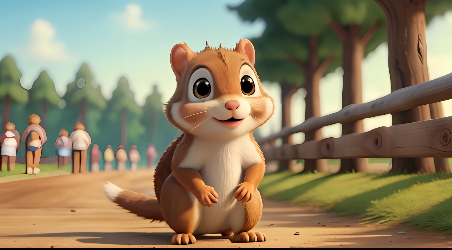 "At the starting line of a race stands a young pale brown squirrel" ((Best Quality)), ((Masterpiece)), (Detailed: 1.4), 3D.