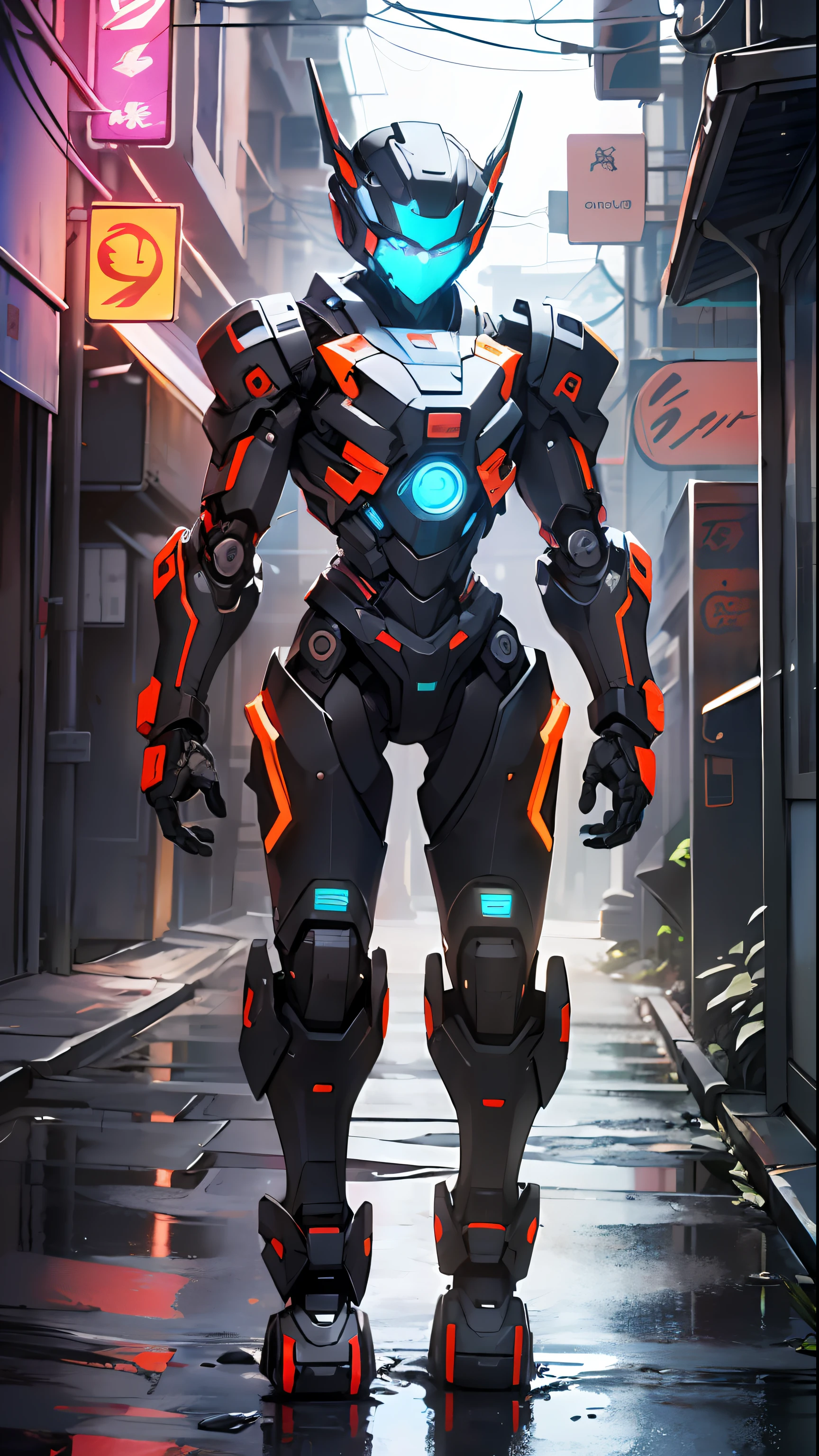 R-Ien, is a small robot with a fun and somewhat eccentric personality. He is shaped like a cube with mechanical arms and legs, and a screen on his "face" that displays emoticons and coded messages. R-Ien is capable of hacking even the most sophisticated security systems and creating distractions.
Despite his diminutive size, R-Ien has a sarcastic sense of humor and a knack for getting into trouble. His mechanical arms and legs move with a grace and elegance unusual for a robot of his size, and his facial expressions are as vivid and expressive as those of any human being.
(dynamic pose:1.0), solo focus, centered, scale to fit dimensions, Rule of thirds,
outdoors, ((night view)), (cyberpunk night street Background: 1.5,dark sky,alleyway,lonely alley,thick clouds, detailed background:1.25),
(best quality), (high resolution), (sharp focus), (ultra detailed), (extremely detailed), (extremely high quality artwork), 8k_wallpaper, (extremely detailed CG 8k),(very fine 8K CG), ((hyper super ultra detailed perfect piece)), flawless, (((masterpiece))), illustration, vibrant colors, (intricate), High contrast, Selective lighting, Double exposure, HDR (High Dynamic Range), Post-processing, Background blur,