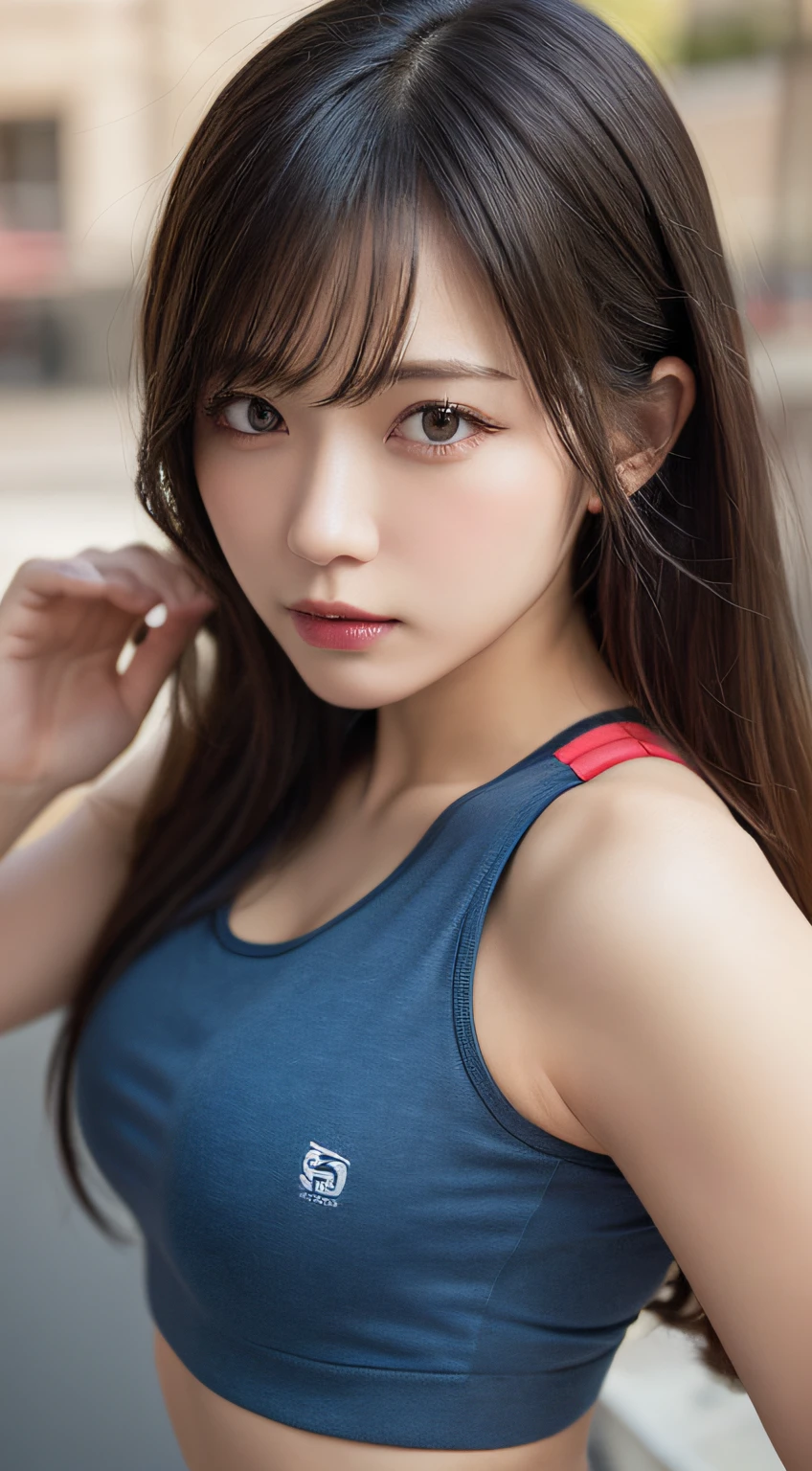 masutepiece, Best Quality, Illustration, Ultra-detailed, finely detail, hight resolution, 8K Wallpaper, Perfect dynamic composition, Beautiful detailed eyes, fitness wear, Natural color lip,