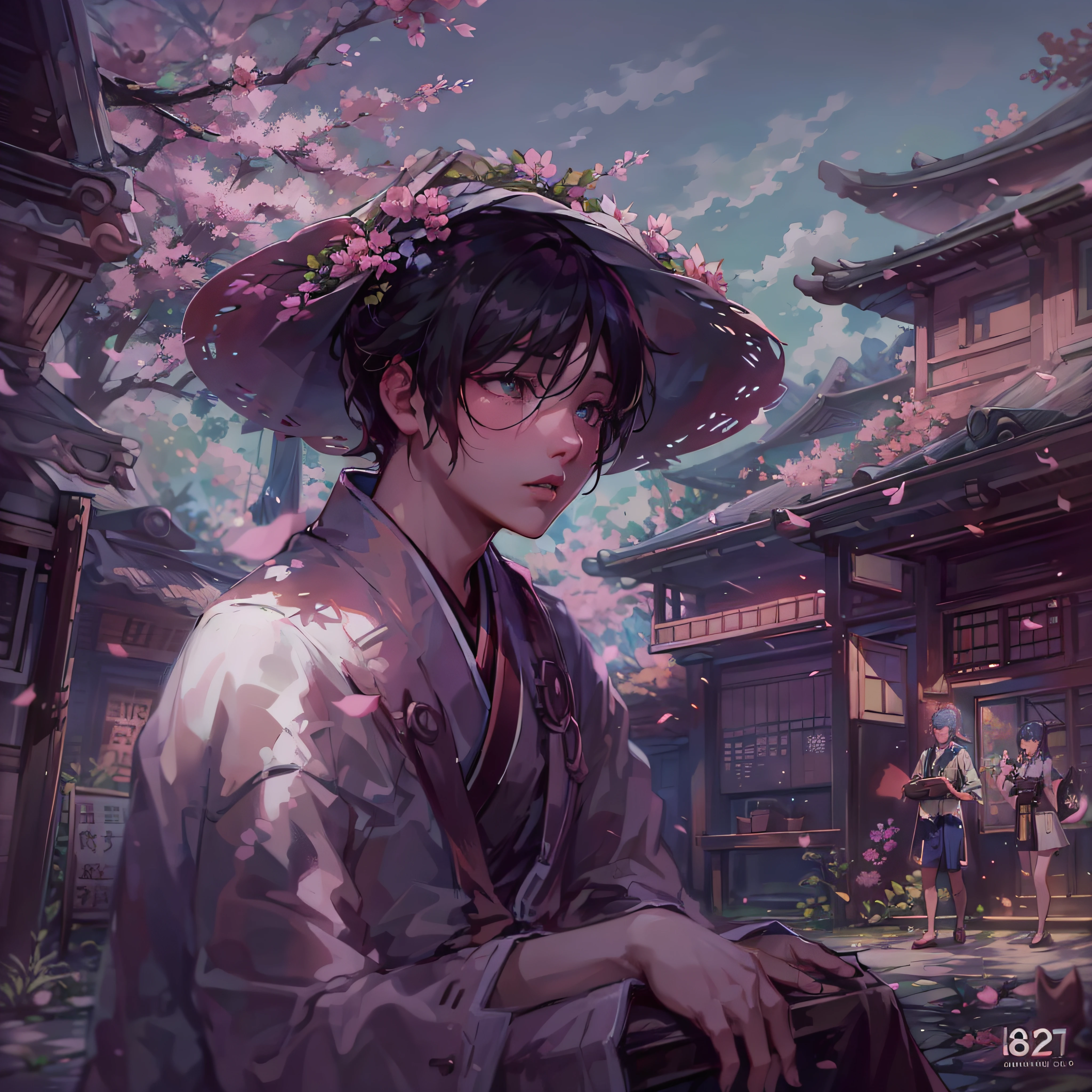 masterpiece、uth、Melancholy young man、Poor figure、tense look、fine lines、Young man in withered black suit、Hats、Landscape with rusty shades、Old Japan landscape、kyoto、Meiji、Taisho、Taisho romance、stone pavement、Cats、RAW photo of a landscape、detaile、Photorealsitic、hyper realistic photography、in 8K、nffsw、Digital SLR、Soft lighting、hightquality、film grains、FujifilmXT3、(masterpiece)、Human perspective、People's eye level、masterpiece、top-quality、Highly elaborate CG Unity 8K wallpapers、an oil painting、awardwinning photo、Bokeh、depth of fields、nffsw、bloom、chromatic abberation、Photorealsitic、Very detailed、art stations、Trending on CGSociety、Convoluted、high details、Dramatic、Volumetric lighting、artwork in the style of guweiz, guweiz masterpiece, guweiz on pixiv artstation, guweiz, guweiz on artstation pixiv, by Yang J, in the art style of bowater, loish and wlop
