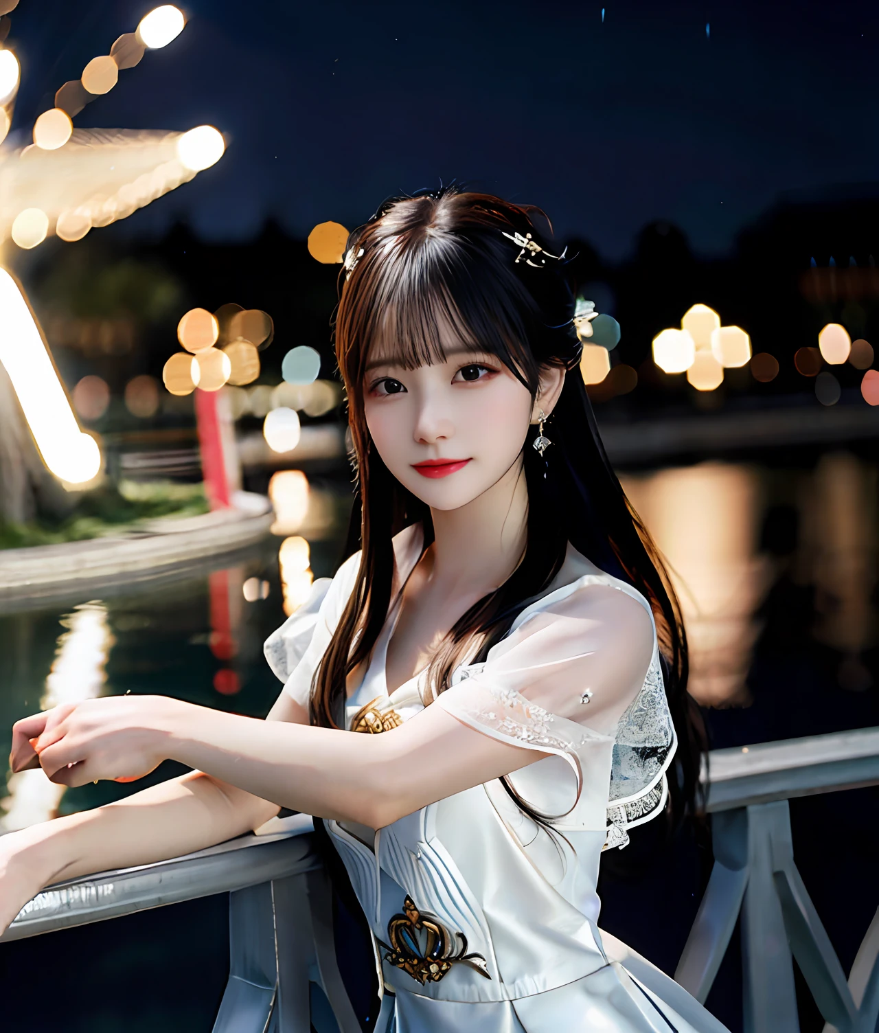 (realisticity: 1.2), best quality, masterpiece, highres, cg,
1girl, weapon, sword, long hair, dress, water, solo, jewelry, white dress, earrings, hair ornament, splashing, upper body super realistis, hair bun, black hair, city bacgraun realistis,
lighting,candid, Photograph, high resolution, 4k, 8k, Bokeh,
