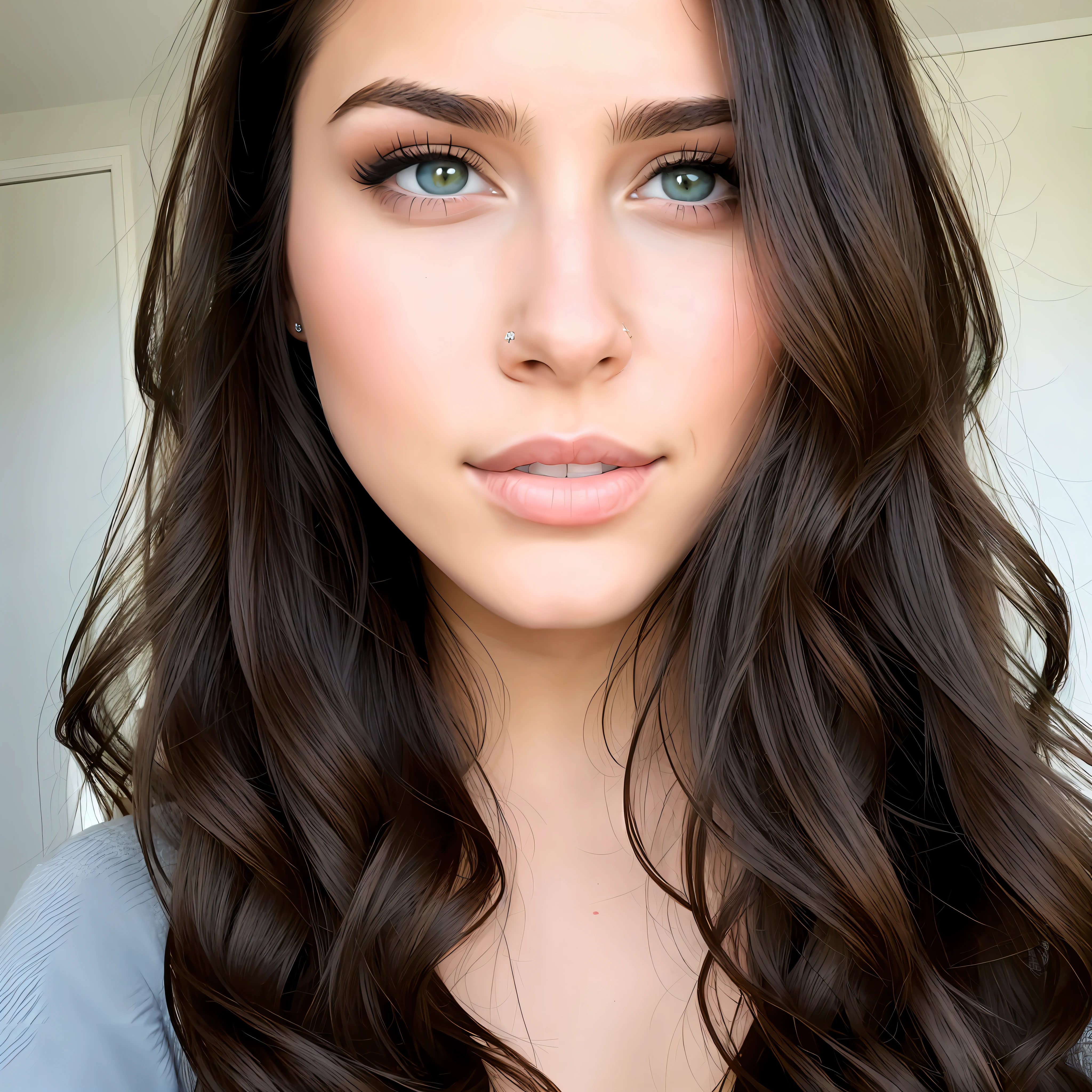 brunette young woman green eyes