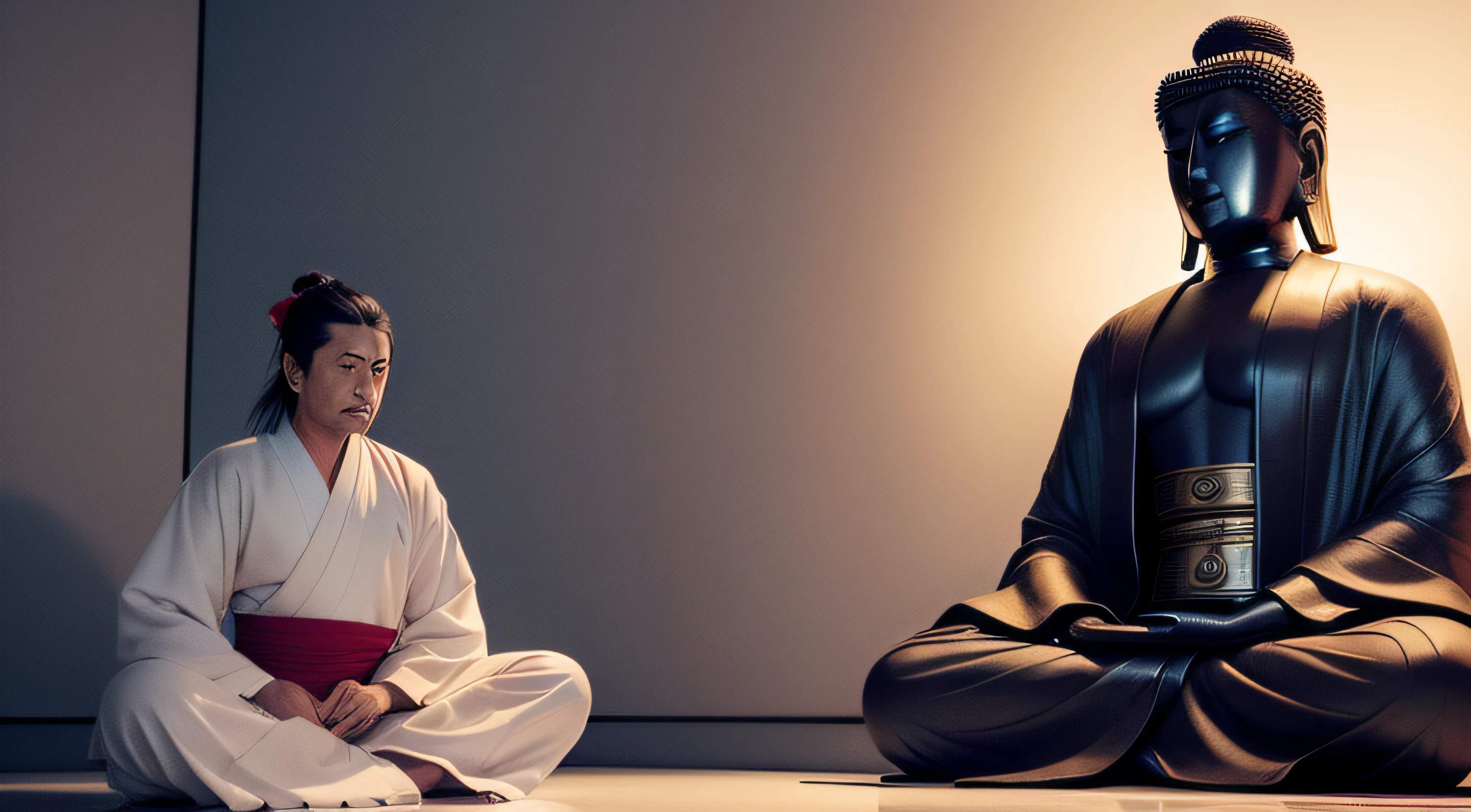 Miyamoto Musashi looking at Buddha