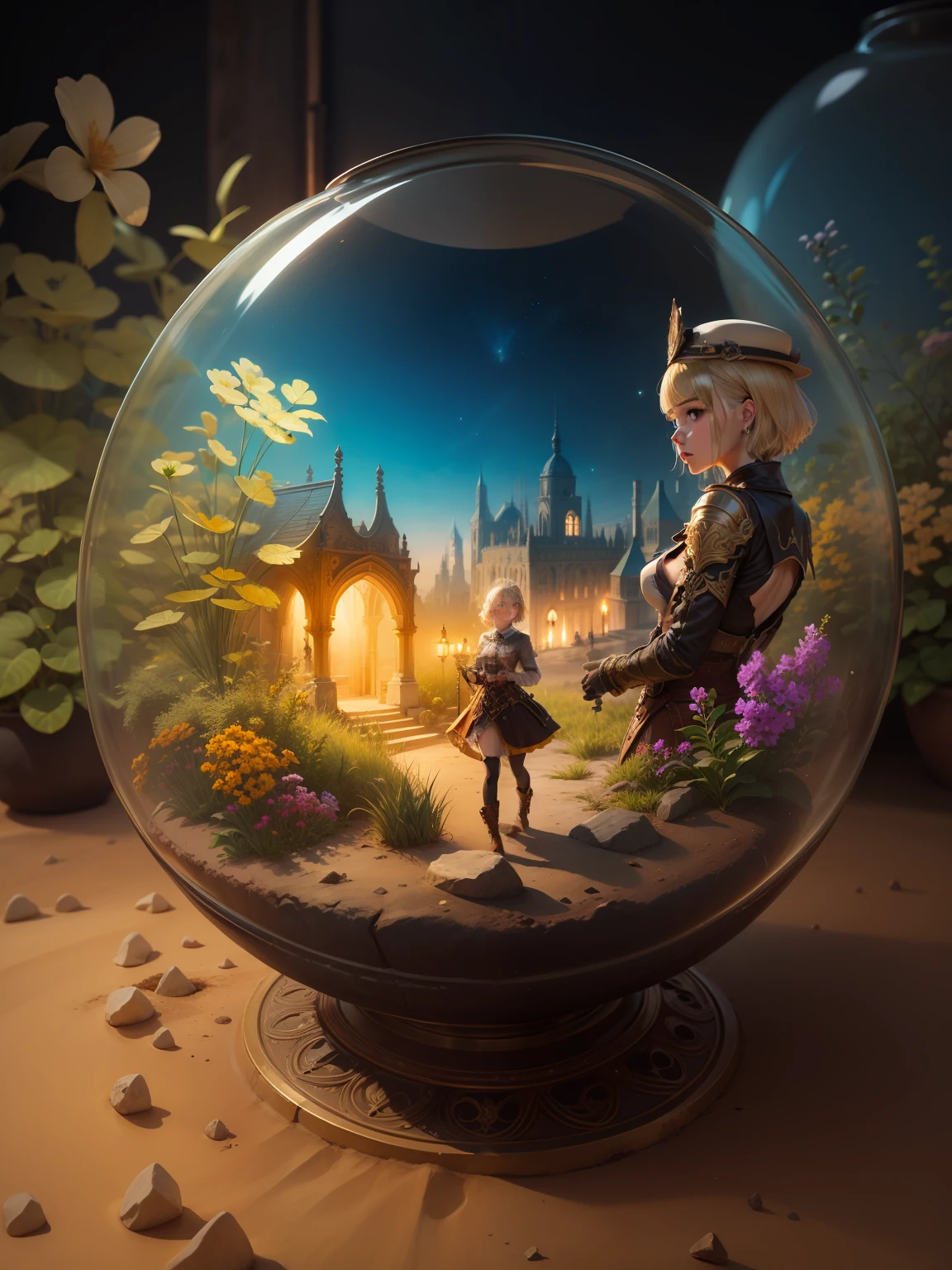 sand terrarium art mixed with ultra hd detailed painting, ,digital art, beautiful, fantasy, digital art, wlop,Steampunk style ,epic,masterpiece,,,,32k ,,, complete, symmetry, painted, intricate, volumetric lighting, beautiful, rich deep colors masterpiece, sharp focus, ultra detailed, astrophotography, photo of young girl, modelshoot style, dirty blonde hair, short hair, (looking at viewer:1.2), (detailed pupils:1.3), (natural light), (seductive), [: (film grain, 25mm, f/1,2, DoF, bokeh, beautiful face, ultra detailed skin, perfect sparkling eyes, skin pores, vellus hair, muscle tone and definition, fabric stitching, fabric texture, wood grain, stone texture, well defined pupils, prominent limbal ring, high contrast eyes, finely detailed features:0.7):0.7]