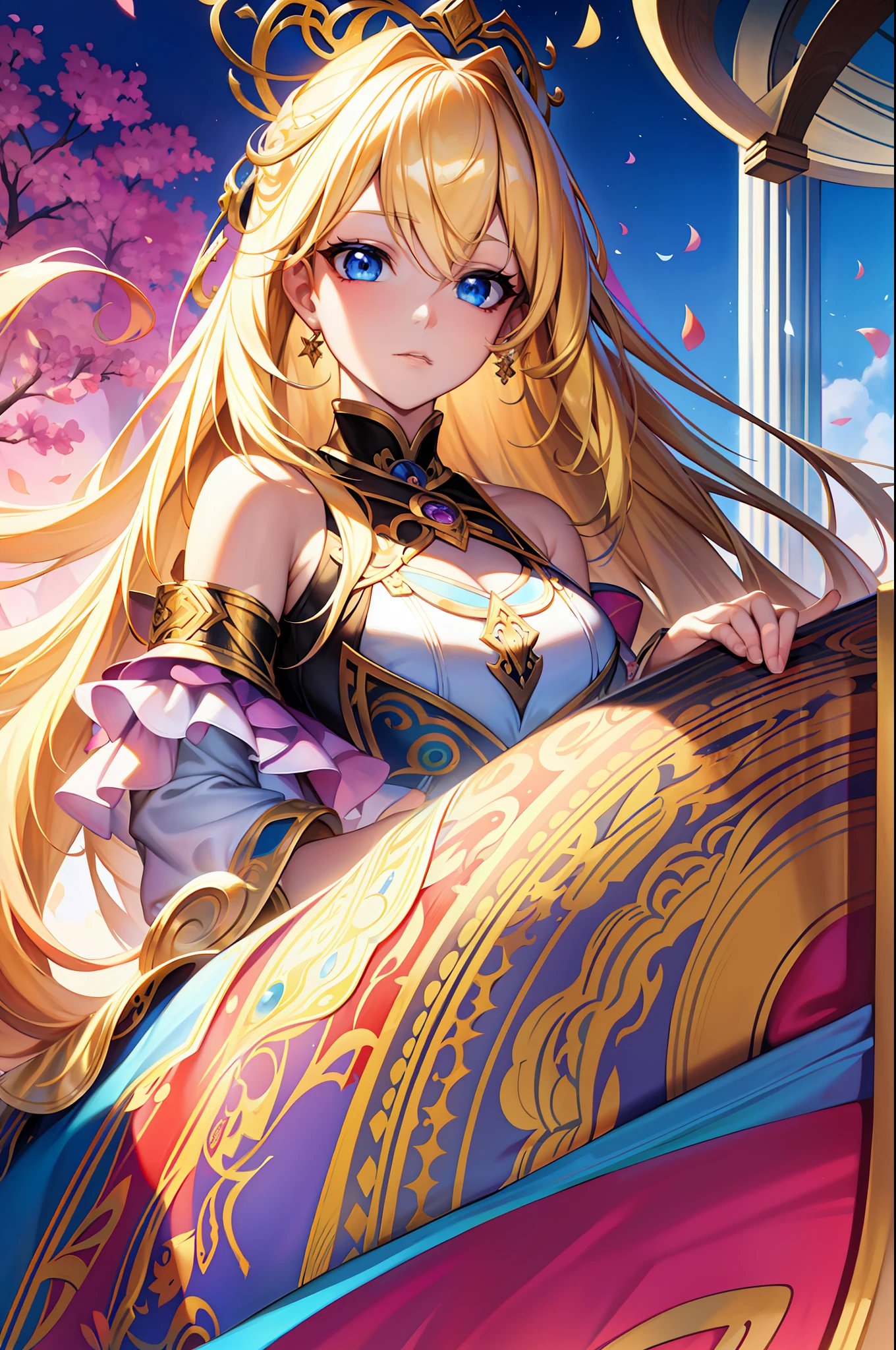 blond hairbl,Royal sister,jofficialart,unity8kwallpaper,ultradetailed,beautifulandaesthetic,masterpiece,bestquality,(zentangle,mandala,tangle,entangle),(fractalart:1.3),(1girl:1.1),extremelydetailed,dynamicangle,cowboyshot,themostbeautifulformofchaos,elegant,abrutalistdesigned,vividcolours,romanticism,byjamesjean,robydwiantono,rosstran,francisbacon,michalmraz,adrianghenie,petracortright,gerhardrichter,takatoyamamoto,ashleywood,atmospheric,ecstasyofmusicalnotes,streamingmusicalnotesvisible
