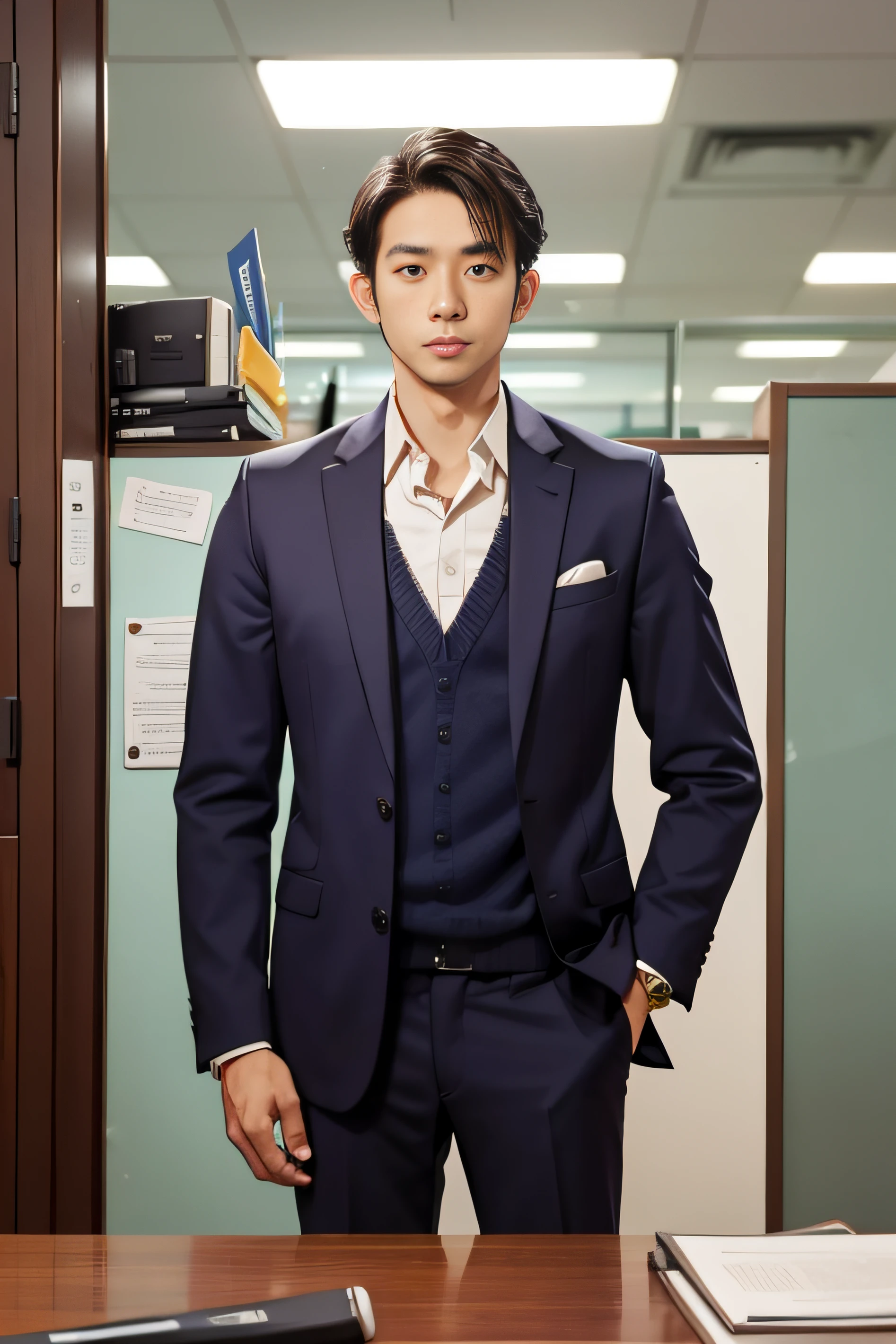 Handsome Men ,35 years old , lecturer, Malaysian  , smart office wear，(((front view))), look at front