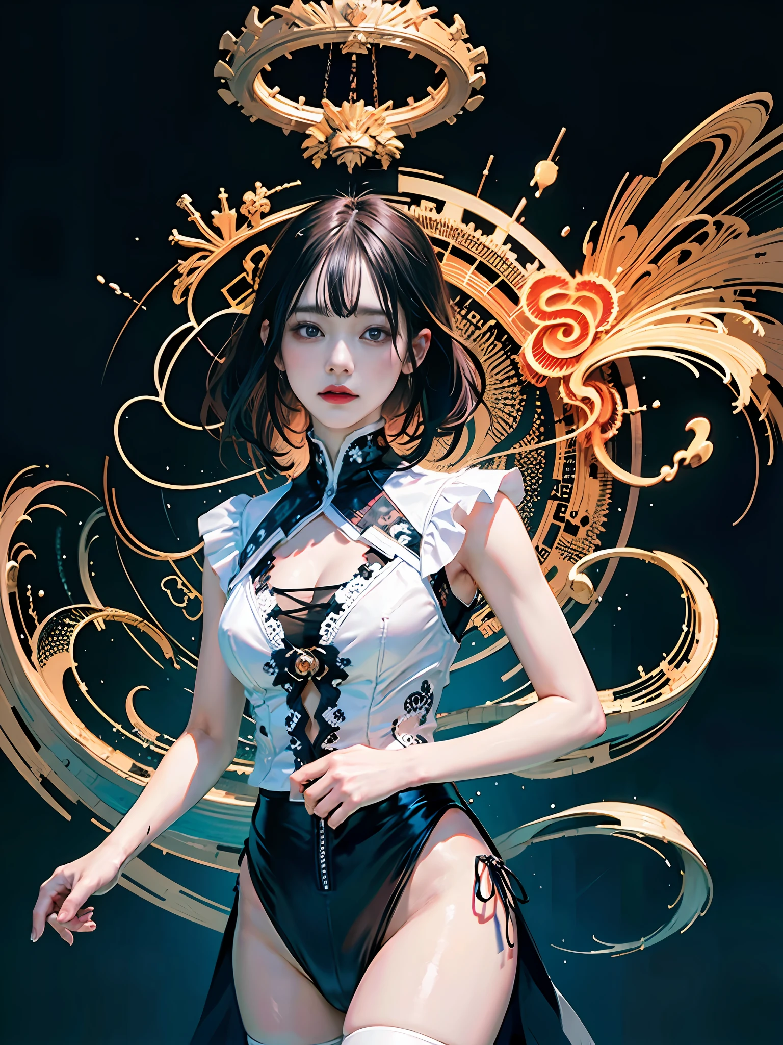 official art, unity 8k wallpaper, ultra detailed, beautiful and aesthetic, masterpiece, best quality, (zentangle, mandala, tangle, entangle), (fractal art:1.3) , 1girl, extremely detailed, dynamic angle, cowboyshot, the most beautiful form of chaos, elegant, a brutalist designed, vivid colours, romanticism, by james jean, roby dwi antono, ross tran, francis bacon, michal mraz, adrian ghenie, petra cortright, gerhard richter, takato yamamoto, ashley wood, atmospheric, ecstasy of musical notes, streaming musical notes visible