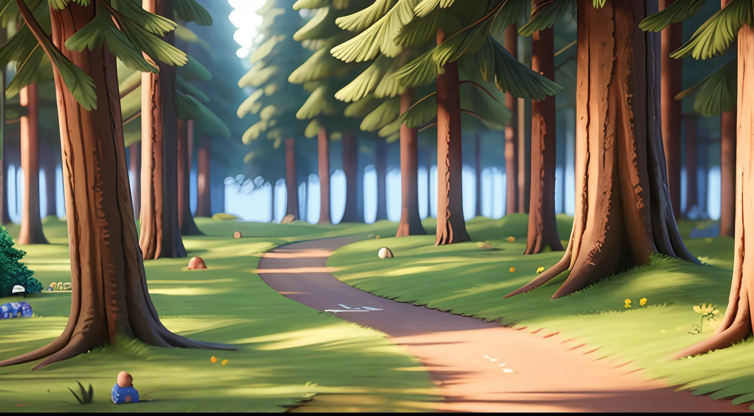 "scenery of a starting line, of a race in the forest" ((Best Quality)), ((Masterpiece)), (Detailed: 1.4), 3D.