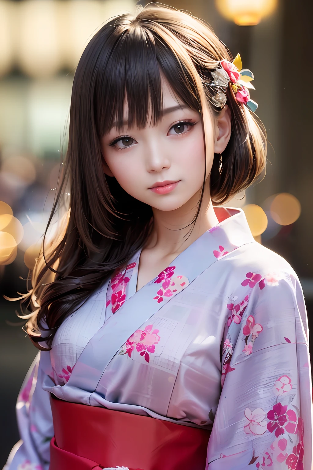 Upper body from the waist up、Are sleeping、nap、（Sleeping with your eyes closed）、(４In K、​masterpiece、hight resolution、Realistic and beautiful light and shadow、One girl、Solo Focus、(top-quality)、(Hi-Res)、(extremely delicate and beautiful)、(Beautiful 8k face)、(Brown-eyed)、(I close my eyes while smiling.)、(独奏)、(Clear skin)、(Soft hair)、(hugetits)、(Plaid kimono, Red and blue floral yukata)、((Awa Odori Pose))、((Bokeh lantern light night background))、((speedo))、(reality)、thin and small nose、（red lipsticks）、（Reddening cheeks）、poneyTail、（Lustrous skin）、((Ukiyo-e style))、Ultra-thin eyebrows、Ultra high image quality、（Wearing maiko-style makeup）、skin whitening、long and beautiful lashes、Turning around in the style of a Kyoto magazine model、((s asleep))、Lustrous skin、（Red-dyed cheeks）