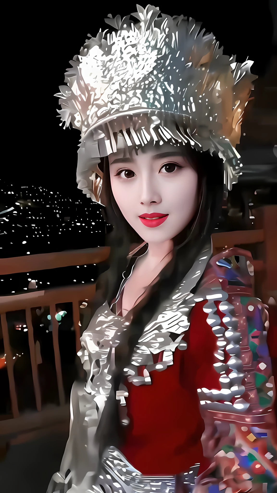 Arapei wore a silver dress with a silver hat and a red blouse, Chinese girl, Chinese costume, Chinese woman, Chinese traditional, Traditional beauty, inspired by Gong Xian, beautiful Korean women, Chinese dress, with acient chinese clothes, a young woman as genghis khan, xintong chen, traditionalcostumes, full-body xianxia, Chinese style