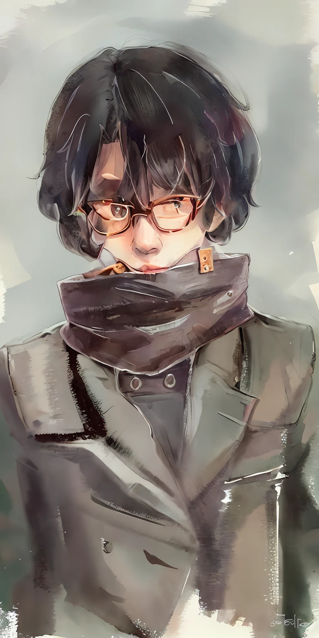 a drawing of a man with glasses and a scarf, inspirado em Okumura Masanobu, inspired by Okumura Togyu, flat anime style shading, Line sketch!!, anime sketch, anime moe art style, inspired by Yamagata Hiro, anime style character, in an anime style, inspired by Iwao Takamoto, half-body portrait