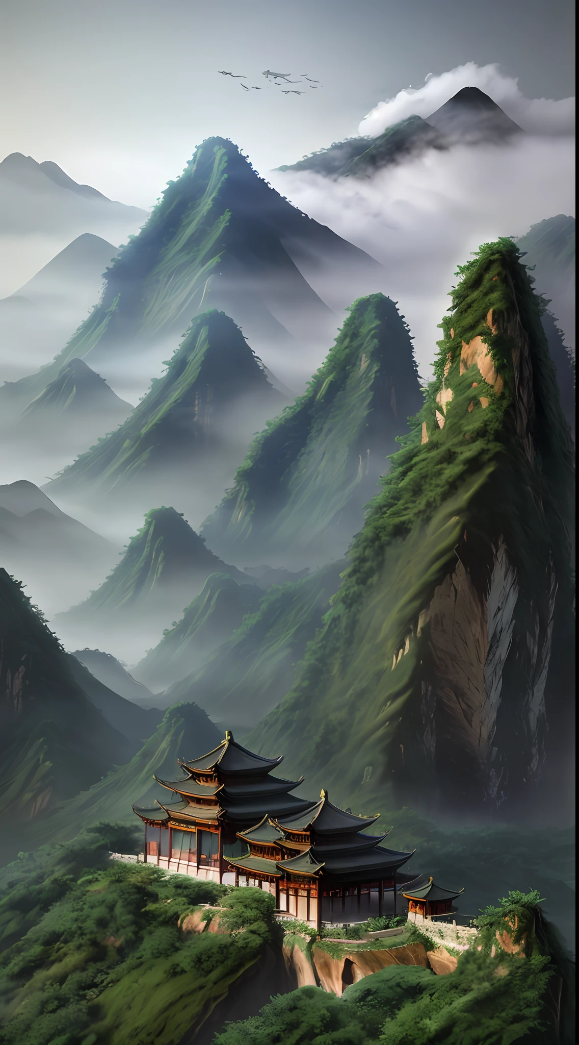 Ancient Chinese architecture in the fog, rock arcs, the lush vegetation, landscape, AlexRoss,
Eddie Mendoza, Raphael Lacoste, sebastian ludke, concept-art, Matte painting,
Highly detailed, Rule of thirds, Dynamic lighting, Cinematic, Detailed,
magnificiant landscape, denoised, at centre, hdr, 8K