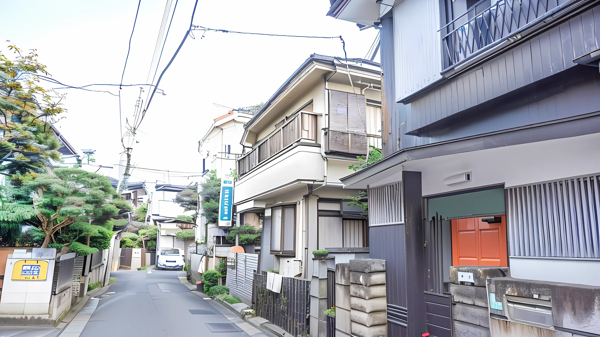 There is a street with buildings and cars parked on the side, japanese neighborhood, Residential area, Japanese houses, japanese street, taken with sigma 2 0 mm f 1. 4, 2 4 mm iso 8 0 0, Tokyo - esque town, 2 4 mm iso 8 0 0 color, the neat and dense buildings, narrow and winding cozy streets