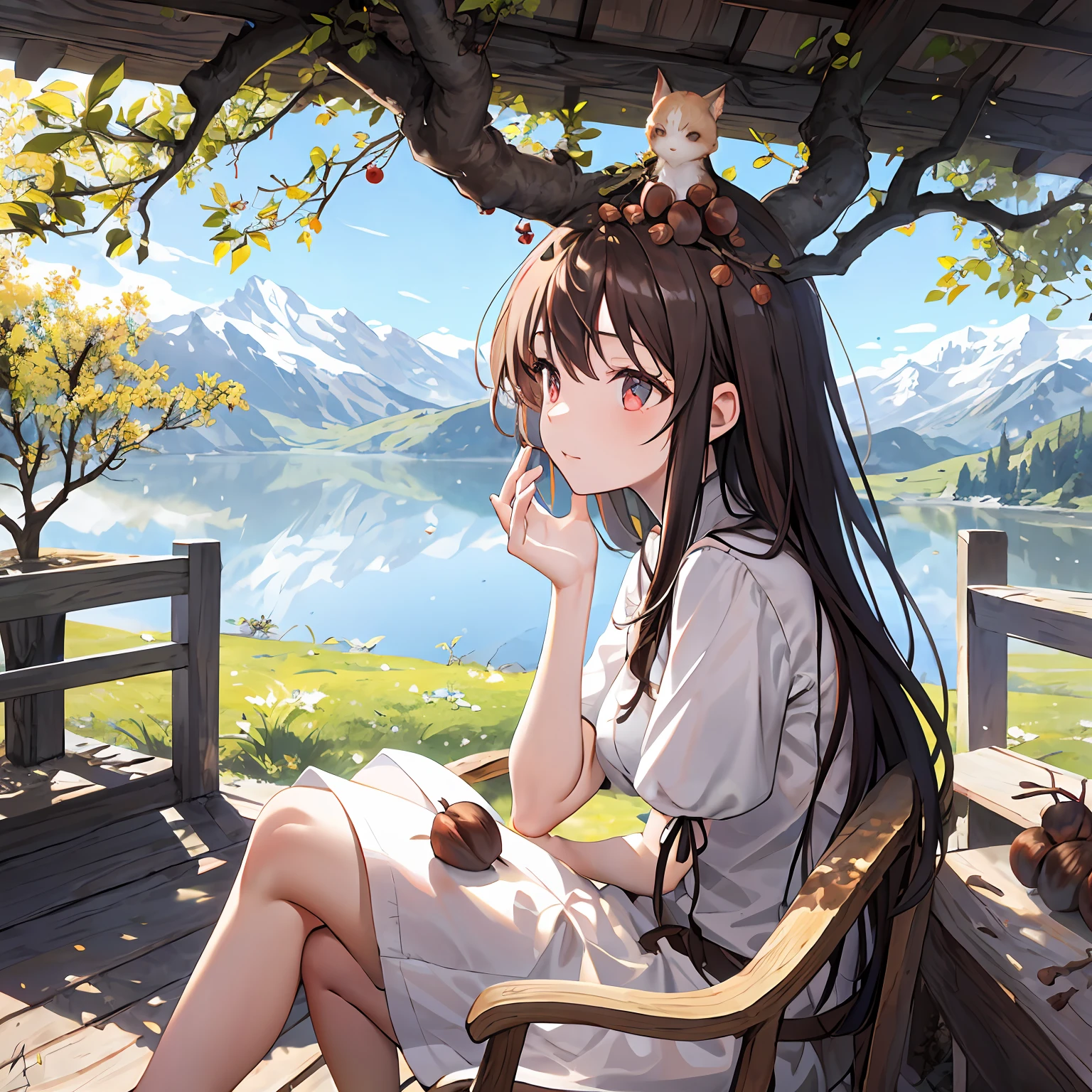 from side,chestnut,chestnut tree,1girl,tree branch on head,wooden hands,branch,fractral,Mont Blanc