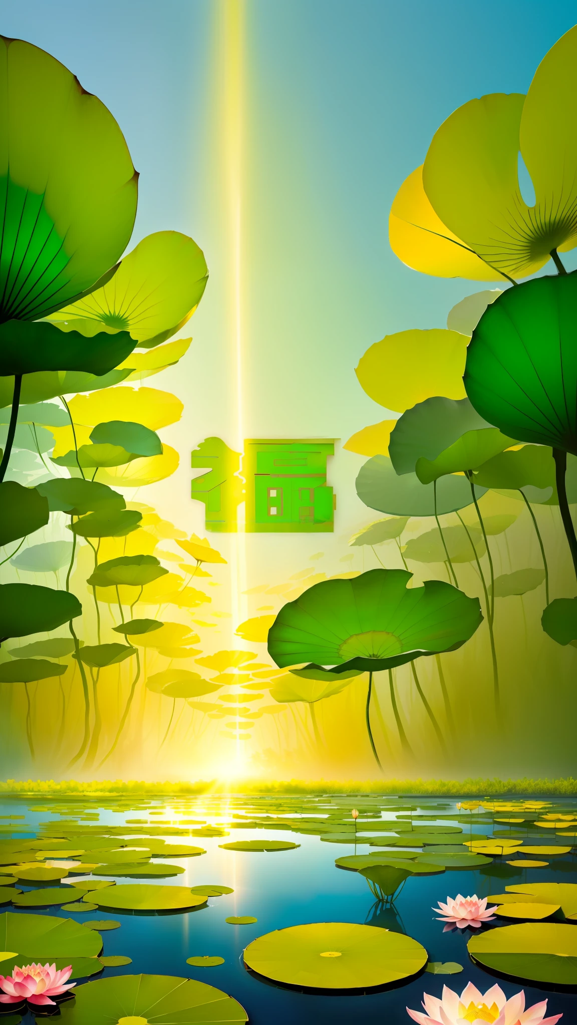Masterpiece, exquisite, beautiful scenery deep in the lotus pond, (colourful, vivid, sunny, cool light: 1.2) lotus leaves in the pond. high quality high quality