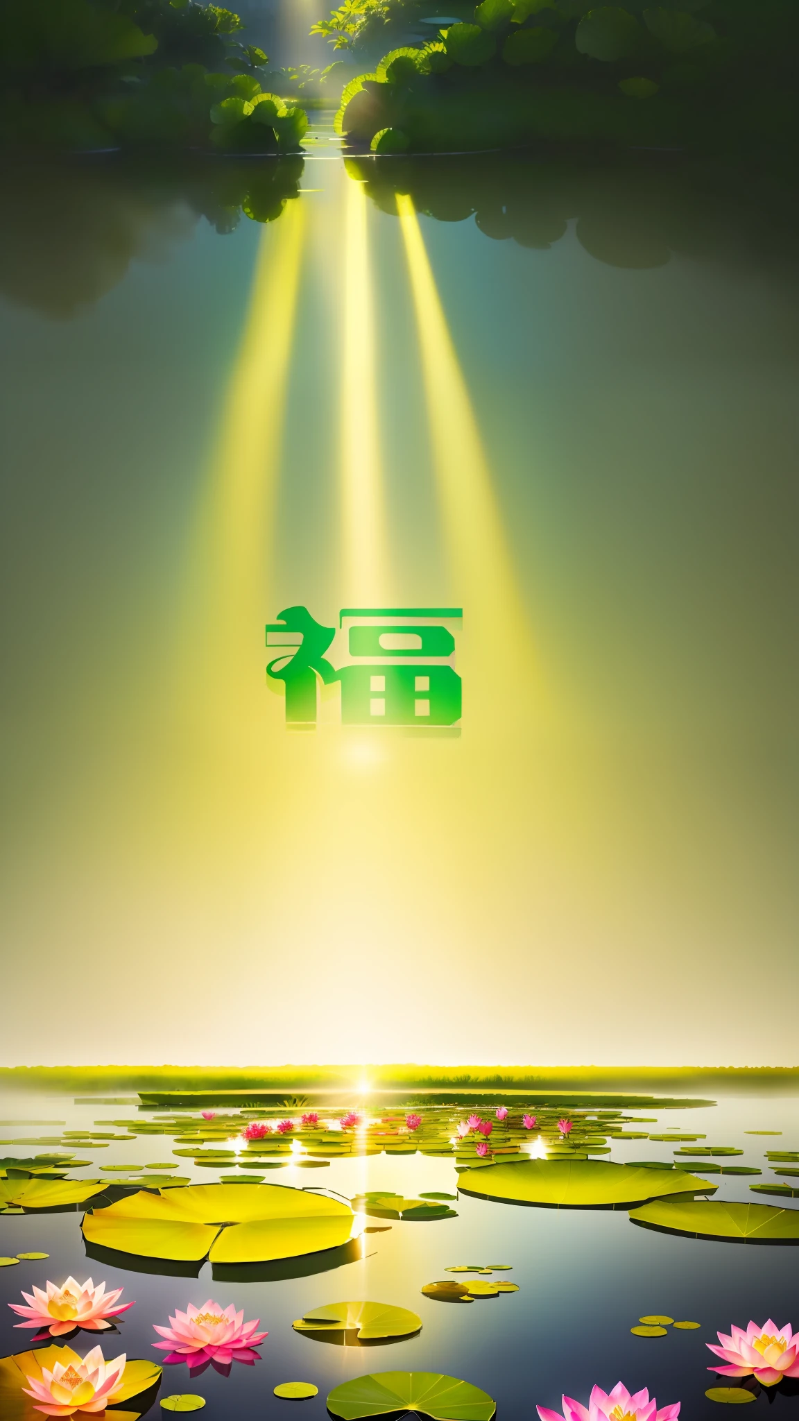 Masterpiece, exquisite, beautiful scenery deep in the lotus pond, (colourful, vivid, sunny, cool light: 1.2) lotus leaves in the pond. high quality high quality