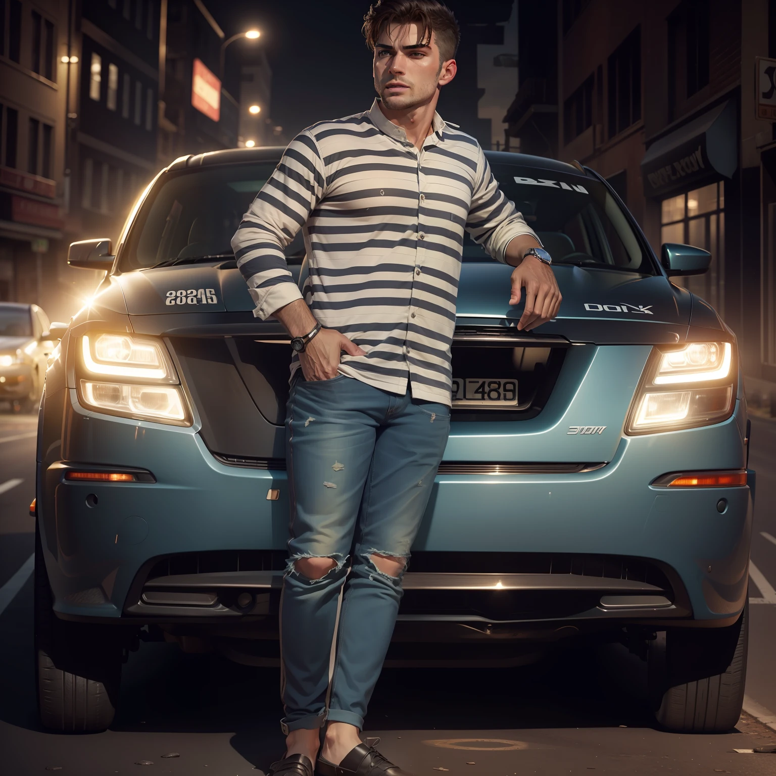 Change background car,keep realistic, handsome,4k