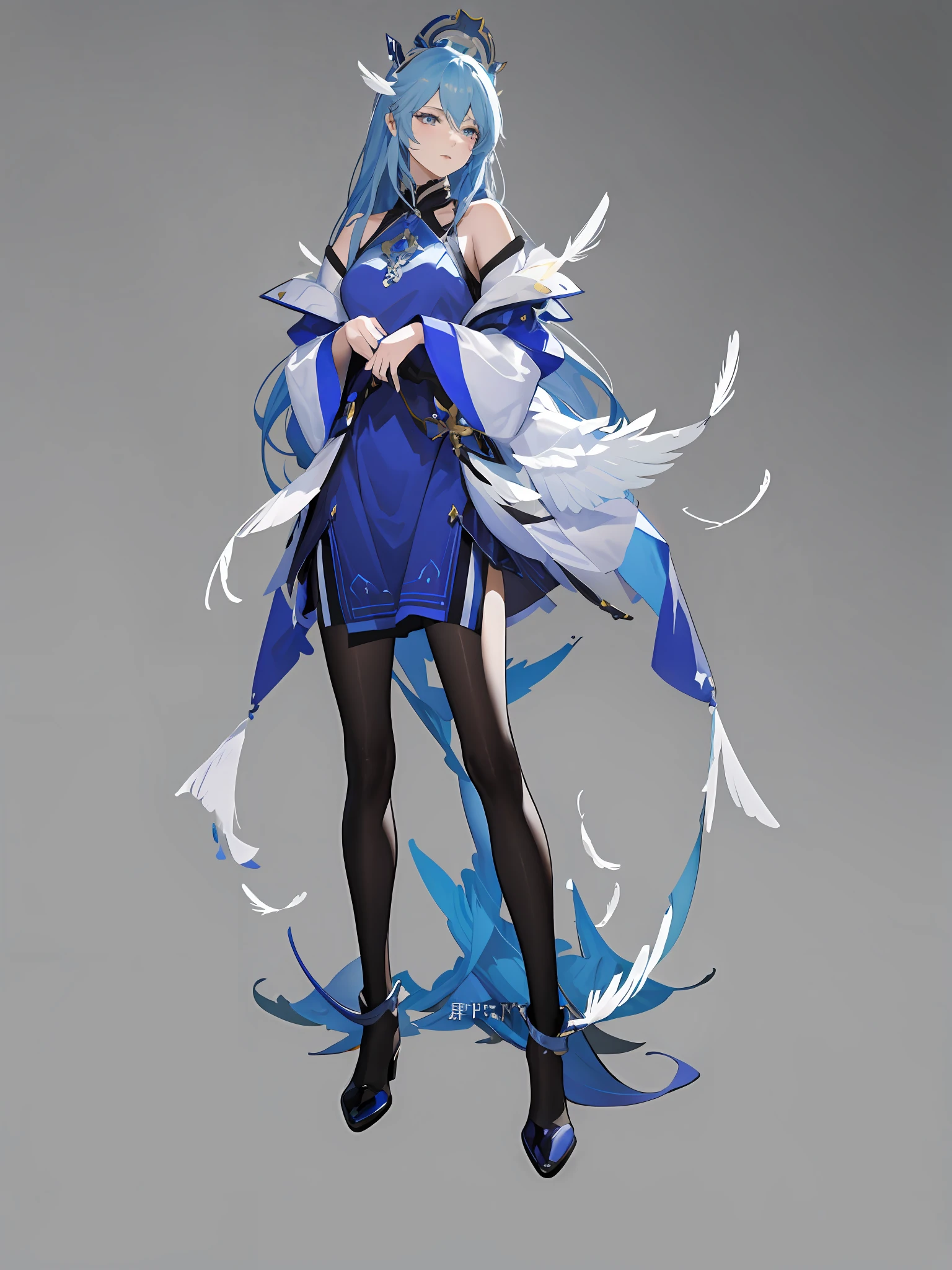 masterpiece,best quality, high quality, high details,Anime - The style image of a woman wearing a blue dress and white feathers, in the style of Blue Lane, from the video game "Blue Lane", the characters in "Blue Lane", Kushat Krenz Key Art Women, full body cyberfunctional style, 8 k character details, official character art,