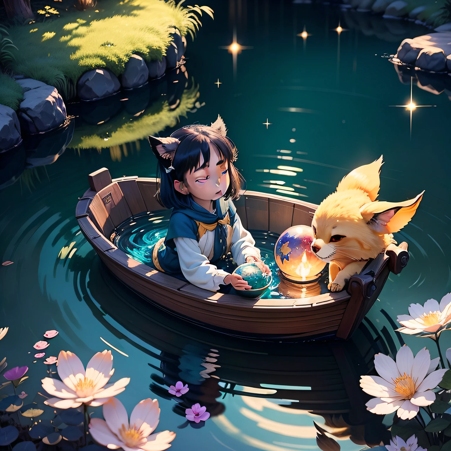 Ghibli-like colors, Sparkle, Chiaroscuro, Ray tracing, High details,(tmasterpiece,best qualtiy:1.3),(Mono Color:1.3),(a color:1.3),独奏,Floating colored water,(2D:1.3) --auto