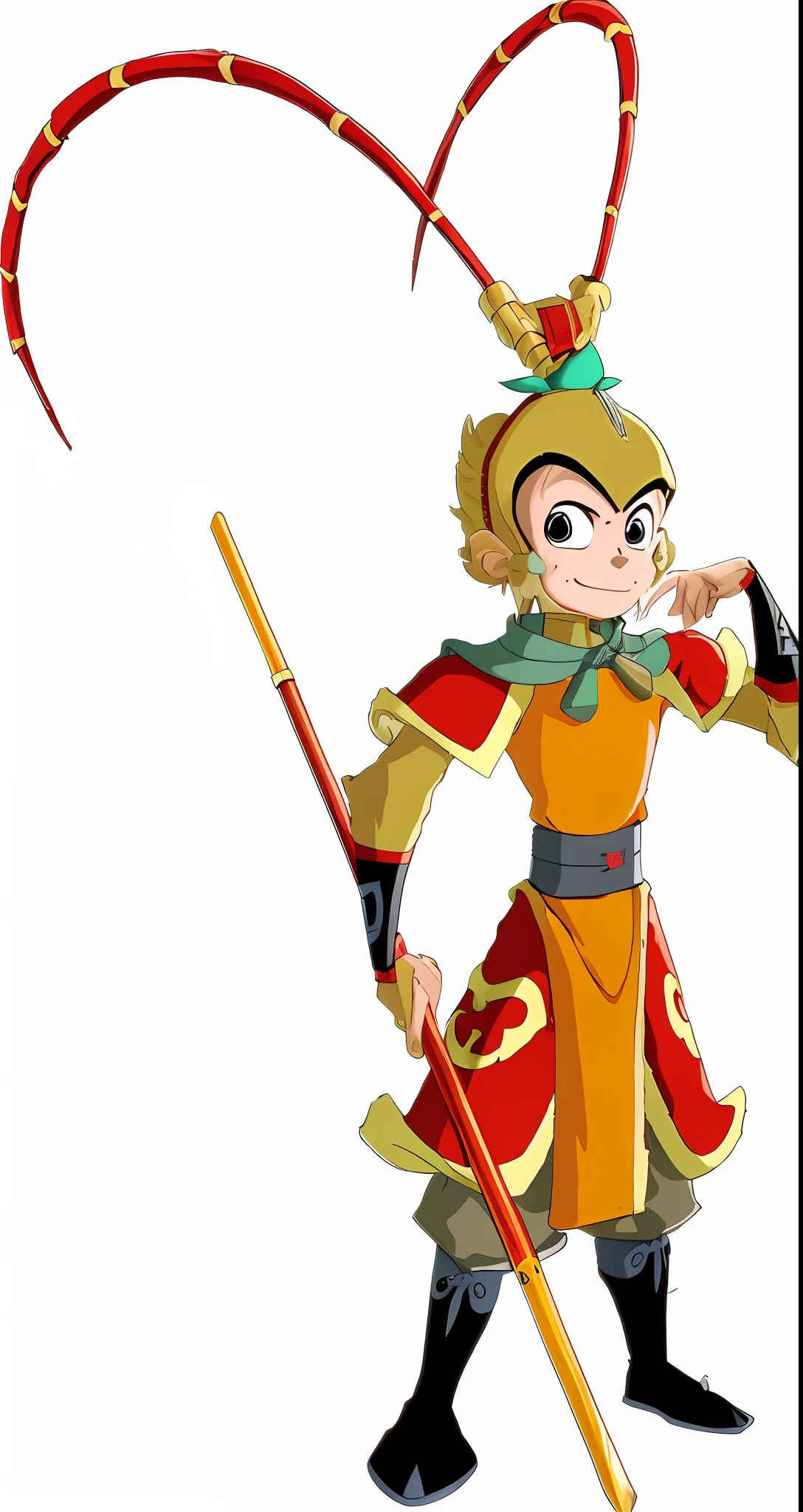 A cartoon character of a man in armor and holding a stick, son goku, Wukong, Monkey king, Inspired by Huang Shen, nezha, Varguyart style, Katana Zero video game character, feng shu, inspired by Gong Xian, inspired by Ma Shi, offcial art, Chinese Warrior, inspired by Li Kan, inspired by Fan Kuan