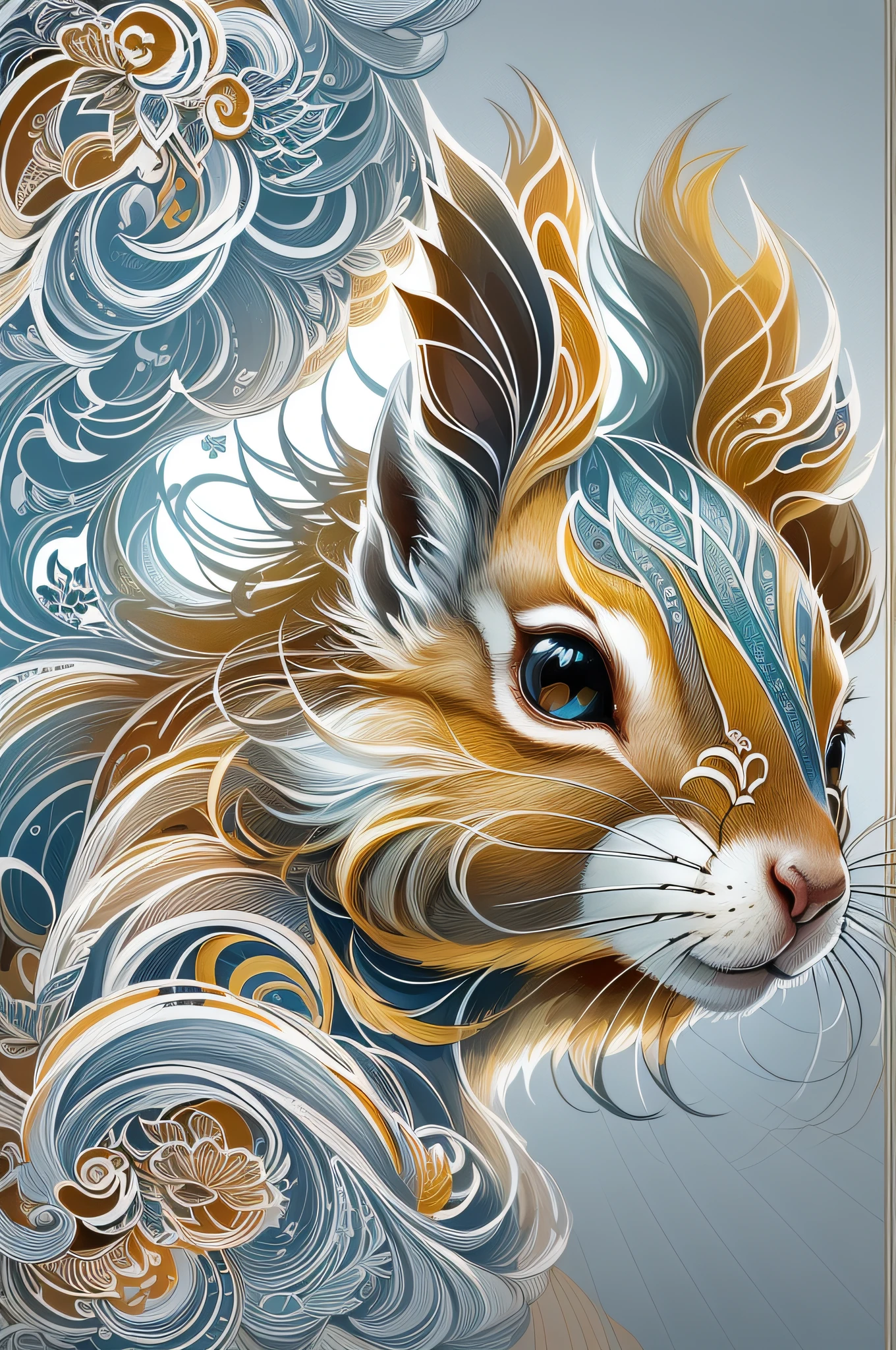 A close up of a cat with a blue and gold design on its face - SeaArt AI