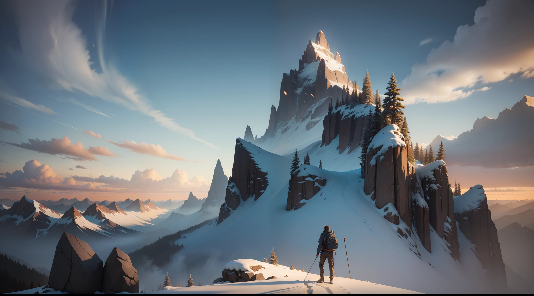 A young man is descending a rocky mountain, he has nothing to hold on to and no tools to help him. create a very realistic image, with great attention to detail.