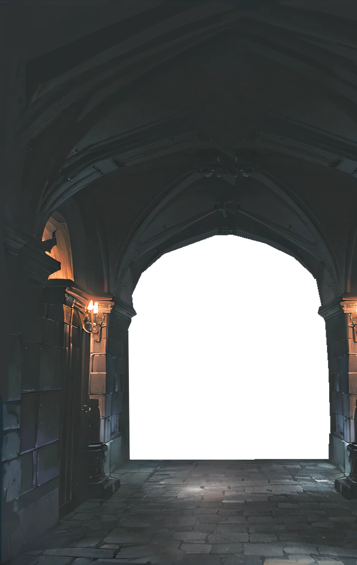 There is a picture of a dark tunnel,There is a light at the end, there are archways, in a dungeon background, shadowy castle background, scary magical background, Old Gothic crypt, Archway, dungeon background, gothic arch frame, cathedral background, gothic church background, palace background, Gloomy medieval background, an archway, full view blank background