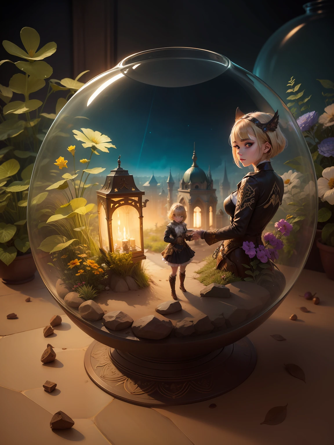 sand terrarium art mixed with ultra hd detailed painting, ,digital art, beautiful, fantasy, digital art, wlop,Steampunk style ,epic,masterpiece,,,,32k ,,, complete, symmetry, painted, intricate, volumetric lighting, beautiful, rich deep colors masterpiece, sharp focus, ultra detailed, astrophotography, photo of young girl, modelshoot style, dirty blonde hair, short hair, (looking at viewer:1.2), (detailed pupils:1.3), (natural light), (seductive), [: (film grain, 25mm, f/1,2, DoF, bokeh, beautiful face, ultra detailed skin, perfect sparkling eyes, skin pores, vellus hair, muscle tone and definition, fabric stitching, fabric texture, wood grain, stone texture, well defined pupils, prominent limbal ring, high contrast eyes, finely detailed features:0.7):0.7]