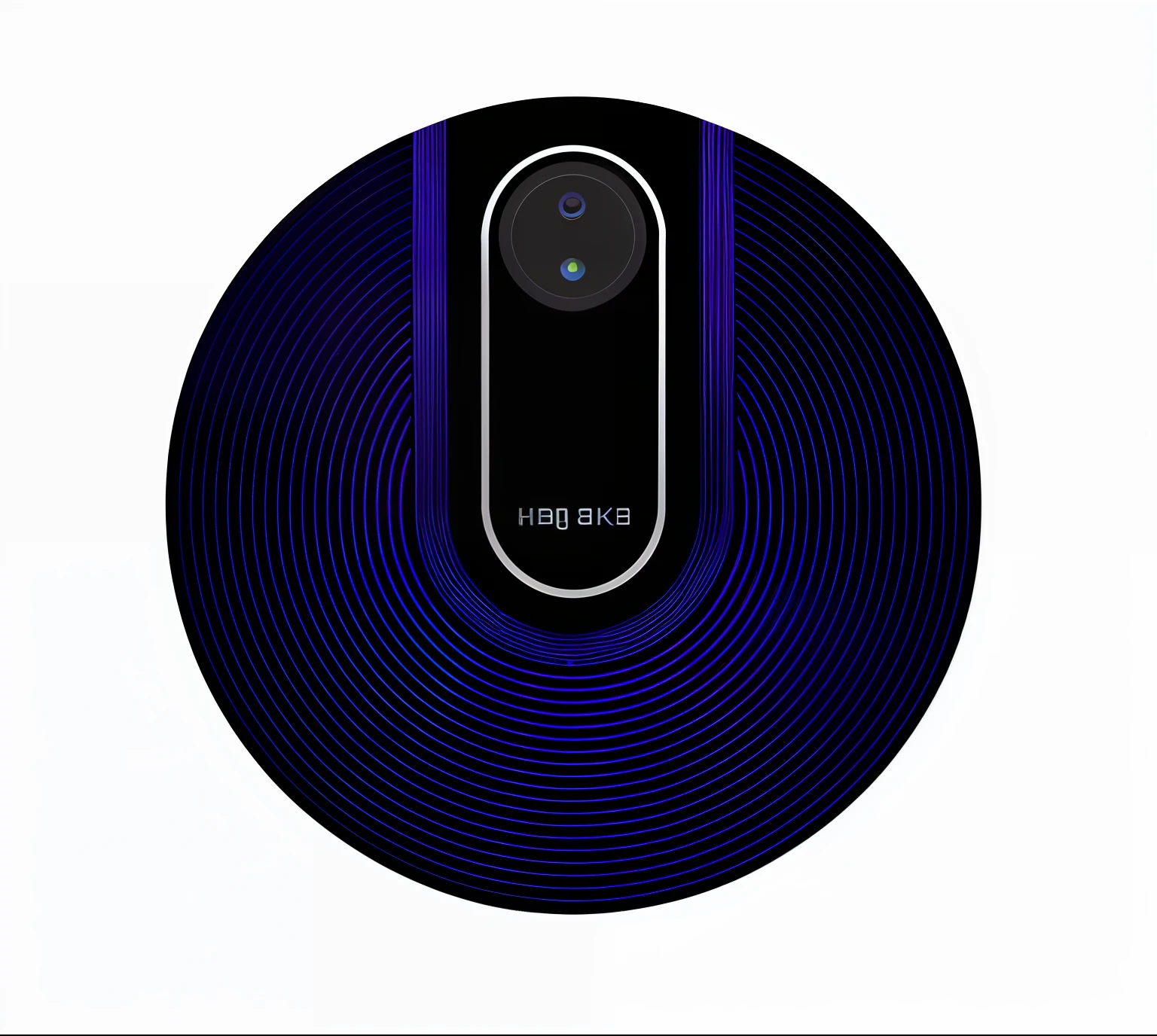 Close-up of black and purple round object with camera, straight camera view, bottom angles, bottom - view, trace, wide high angle view, top angle view, elegant design, ultra wide angle isometric view, Blue-black, a wide full shot, 2 d image, Gradient Dark purple, Black and purple, 1080p