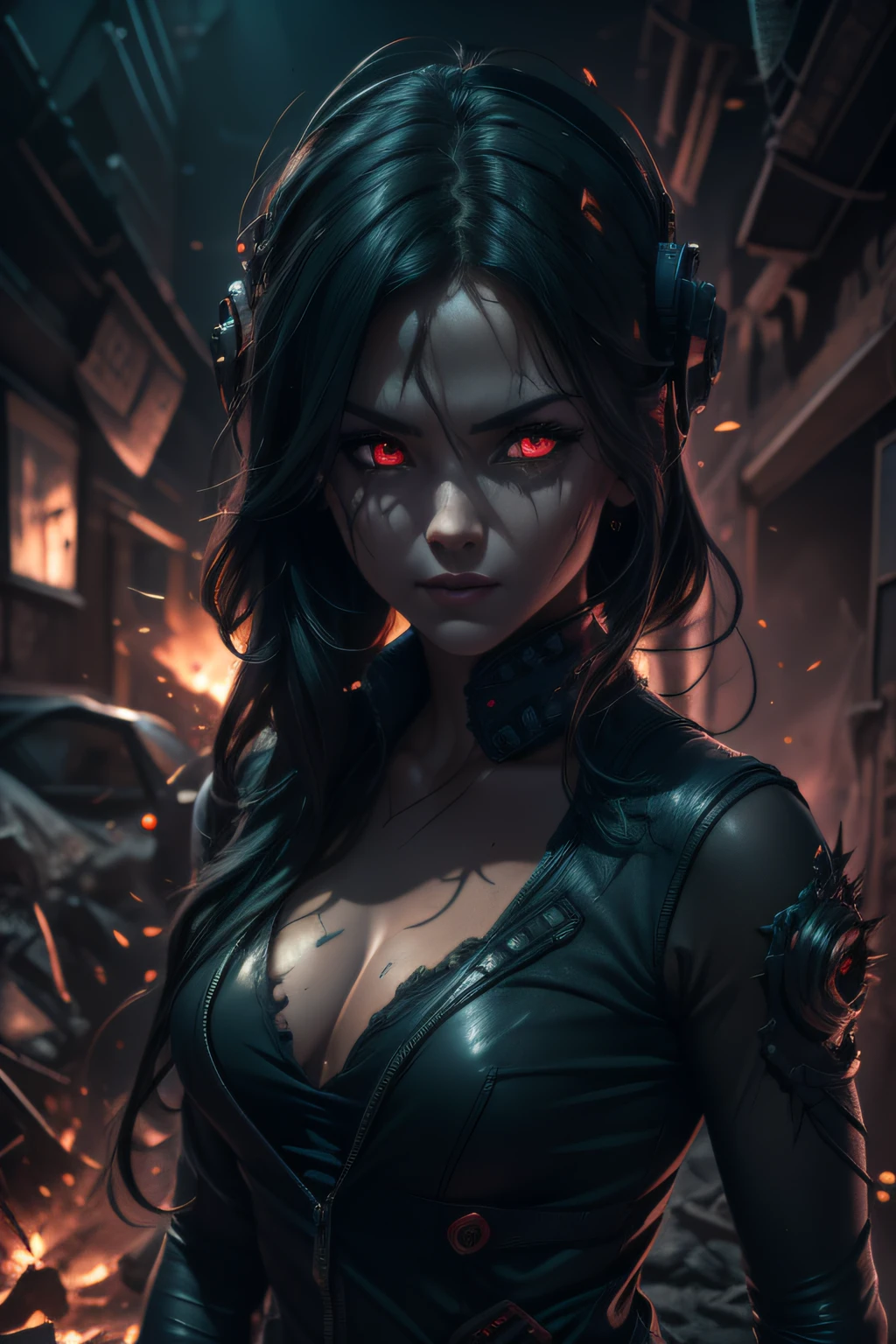 skin from chaos, dark atmosphere, eye explosion inside,