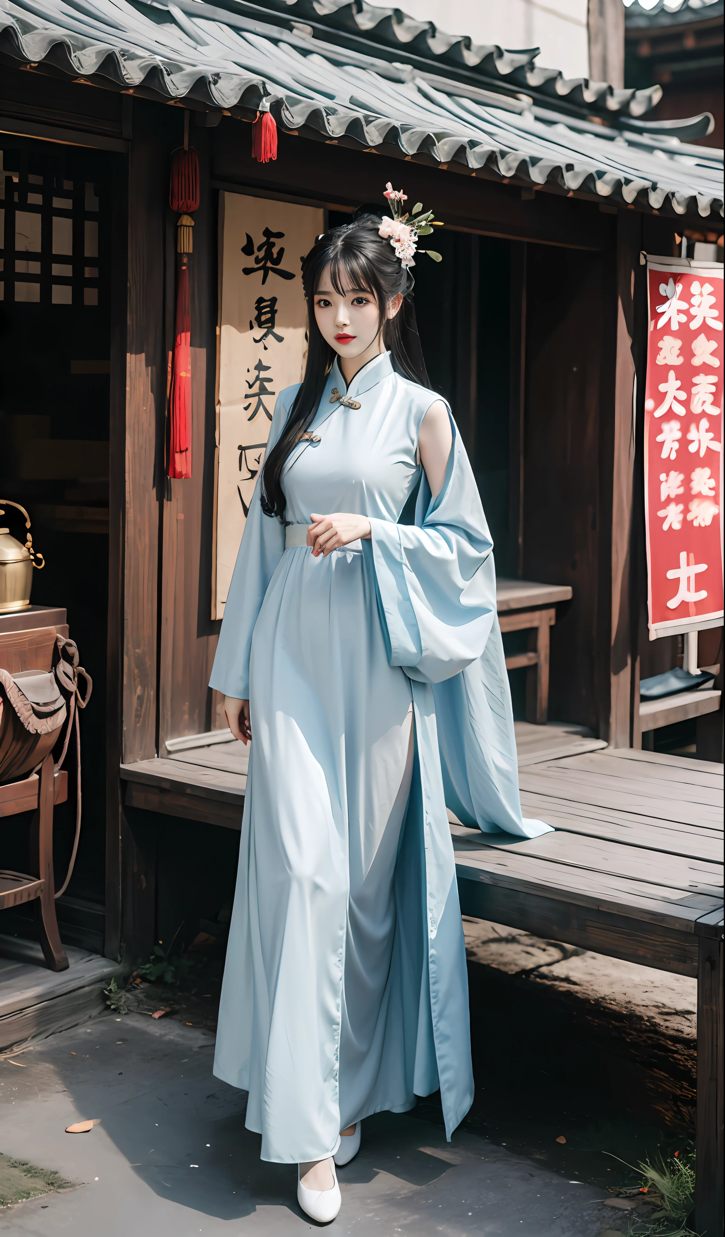 hyper realisitc,Realistis,plumw,Bigchest,slenderlegs,China-style,Hanfu,Tulle clothes,Ancient Chinese street markets,Dignified,ellegance,Noble,Song Dynasty,the Tang Dynasty