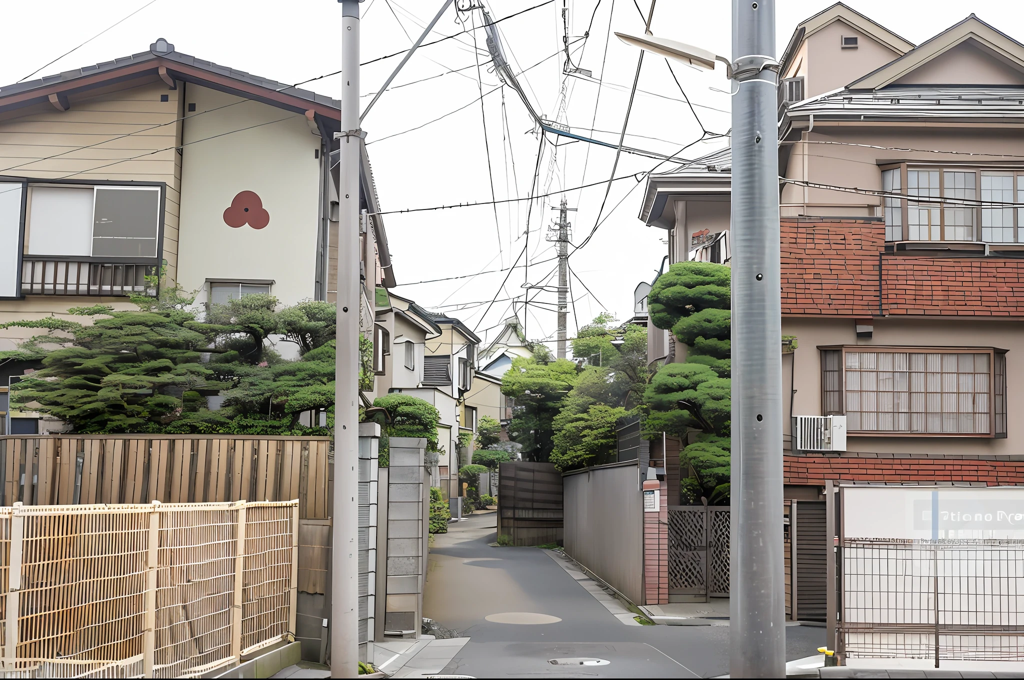 There is a street with fence and buildings in the background, japanese neighborhood, Residential area, japanese street, in narrow tokyo alleyway, tokyo alleyway, Tokyo - esque town, 2 4 mm iso 8 0 0 color, taken with sigma 2 0 mm f 1. 4, 2 4 mm iso 8 0 0, in Tokyo under, backstreet, single street