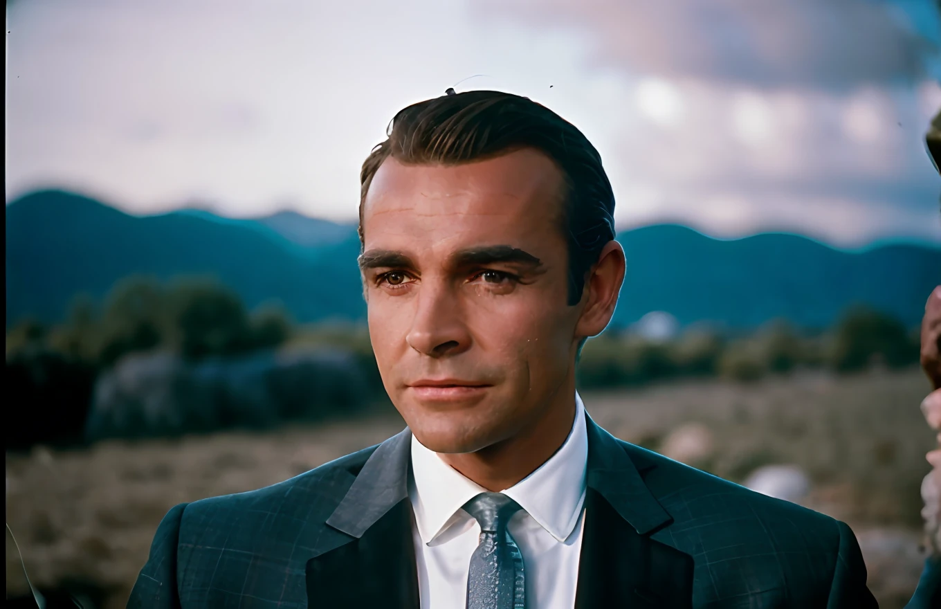 awardwinning (portrait photo:1.4) Handsome man's, sirsean, Dressed in a white suit, Stand beside a silver Aston Martin DB5 car, (Shallow depth of field:1.3), by lee jeffries 「Nikon D850 Film」Stock Photo 4 Kodak Portra 400 Camera F1.6 lens rich colors hyper realistic lifelike texture dramatic lighting unreal engine trending on artstation cinestill 800 (Vignette:1.3), film grains,