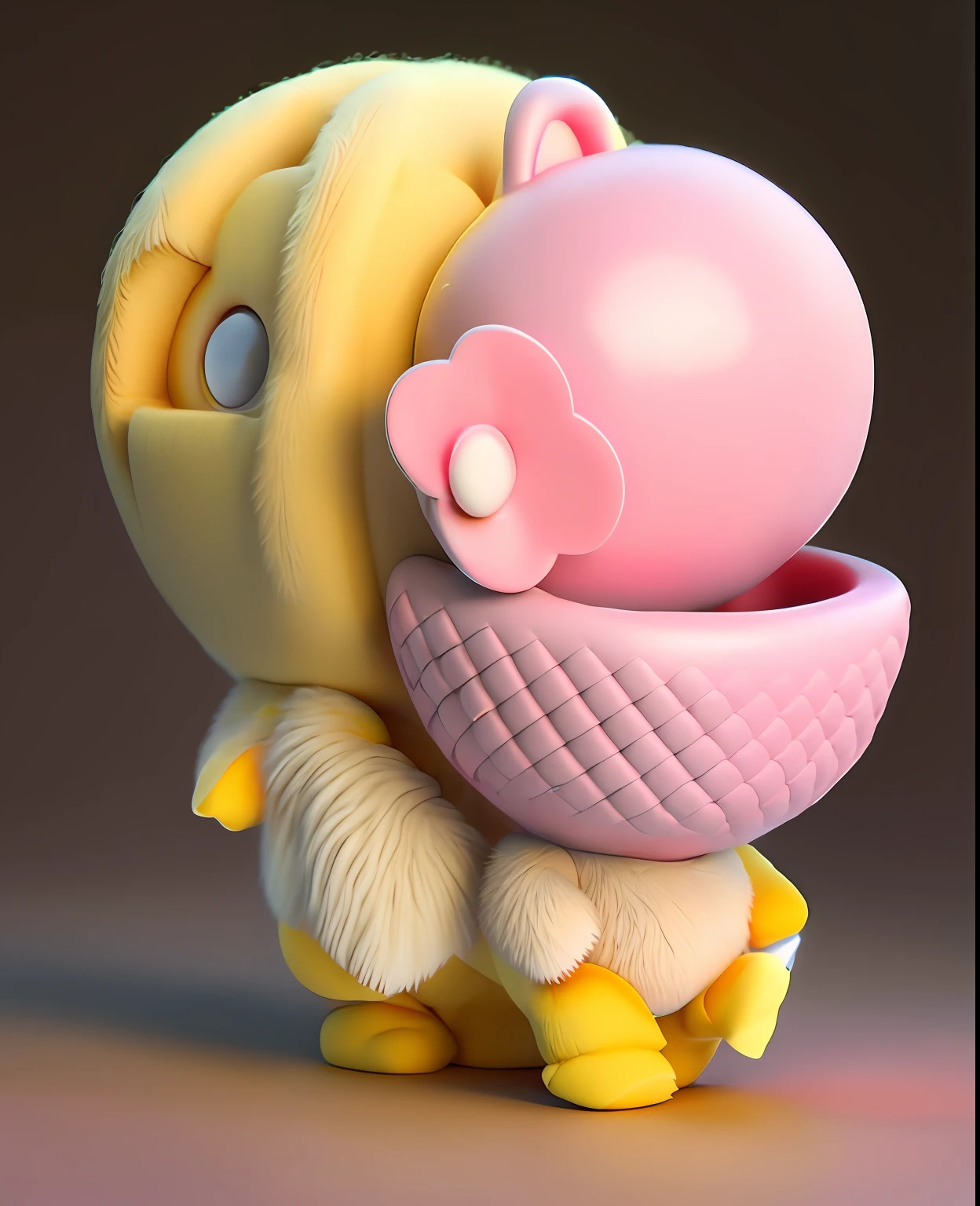 A yellow toy with a pink collar on it, Cute! C4D, vinyl designer toy, toy design, vinyl toy figurine, soft 3d render, mandkaws, art toys, cute 3 d render, pop japonisme 3 d ultra detailed, kaws, 3D model of a Japanese mascot, kawaii hq render, cute toy,Generate multiple dolls of the same type