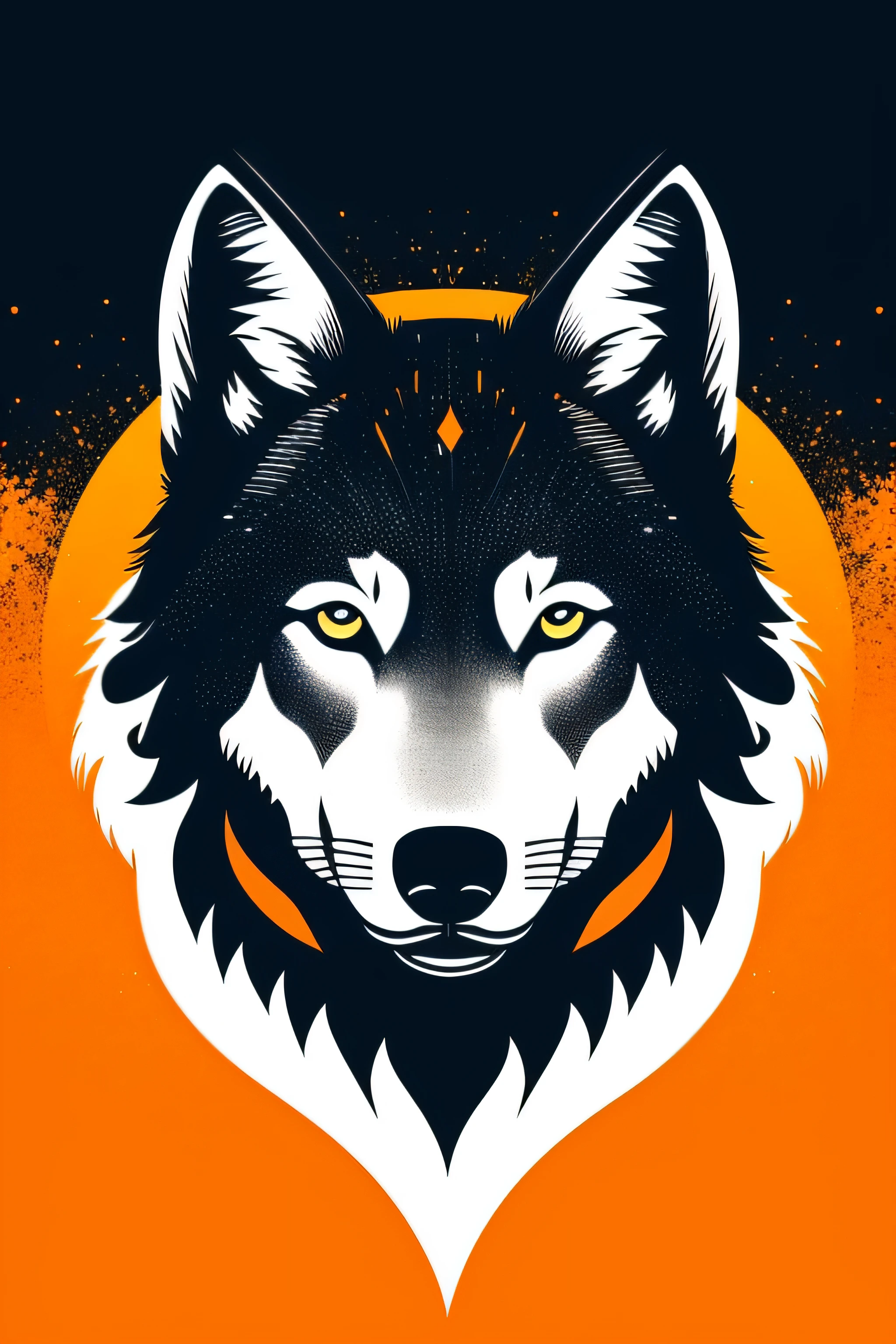 an amazing logo for a website selling electronic products, using a wolf, white, orange, black background, minimal style, vibrant style with MLI Midias