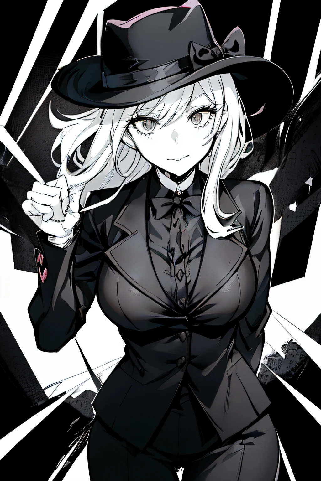Anime - style image of a woman in a black hat and black dress, digital art from danganronpa, marisa kirisame, from girls frontline, junko enoshima from danganronpa, anya from spy x family, Persona 5 Art Style wlop, Fine details. girls' frontline, persona 5 art style, Official art
