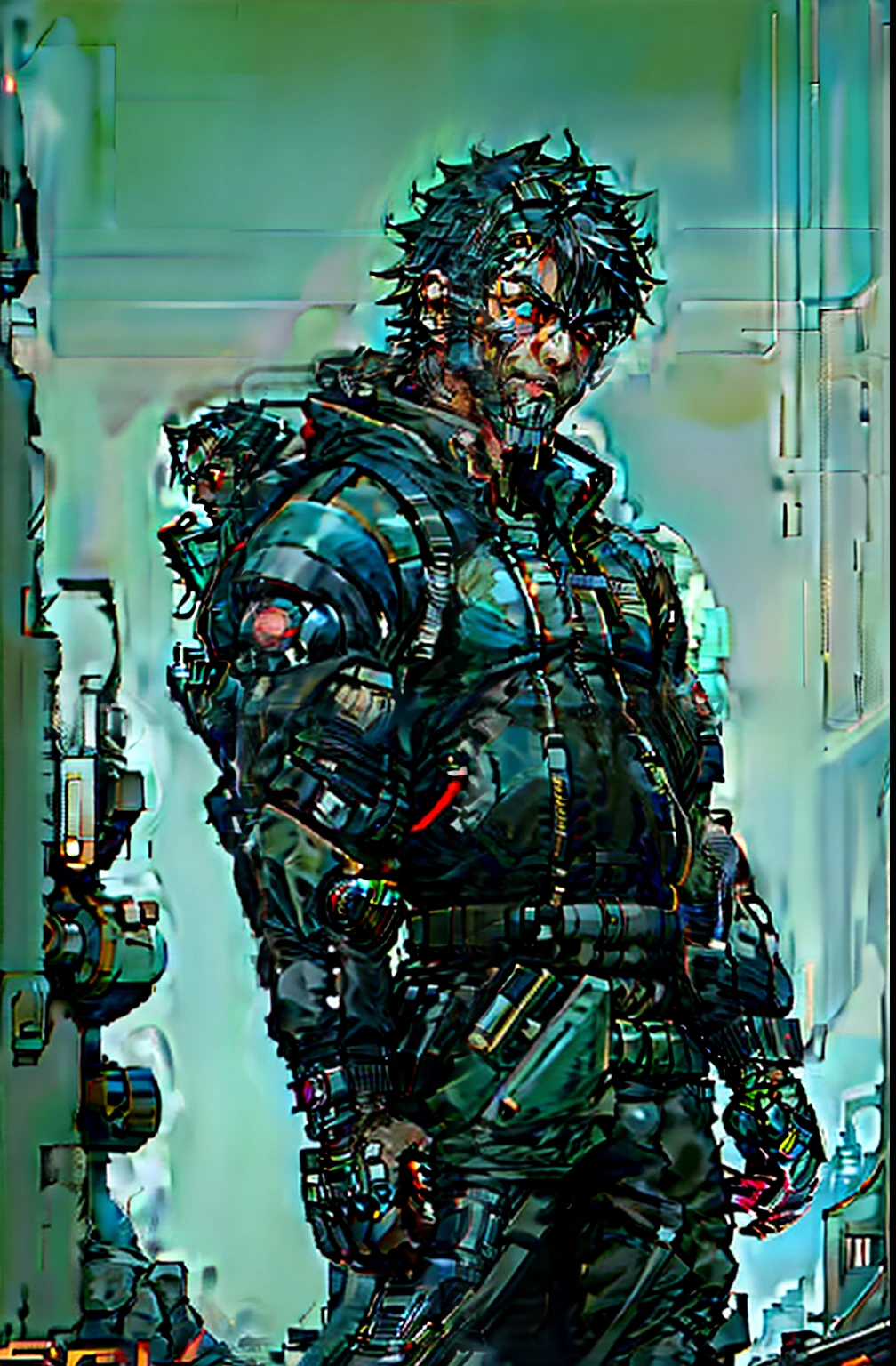 Anime style illustration of man in night city, hero pose colorful city lighting, cyber universe style, in a futuristic city, at cyberpunk city, beaten tech. neo noir style, in a futuristic cyberpunk city, cyberpunk hero, at cyberpunk city, in front of a sci fi cityscape, cyber punk style, In a cyberpunk city, Anime cyberpunk moderno, Cyberpunk dude