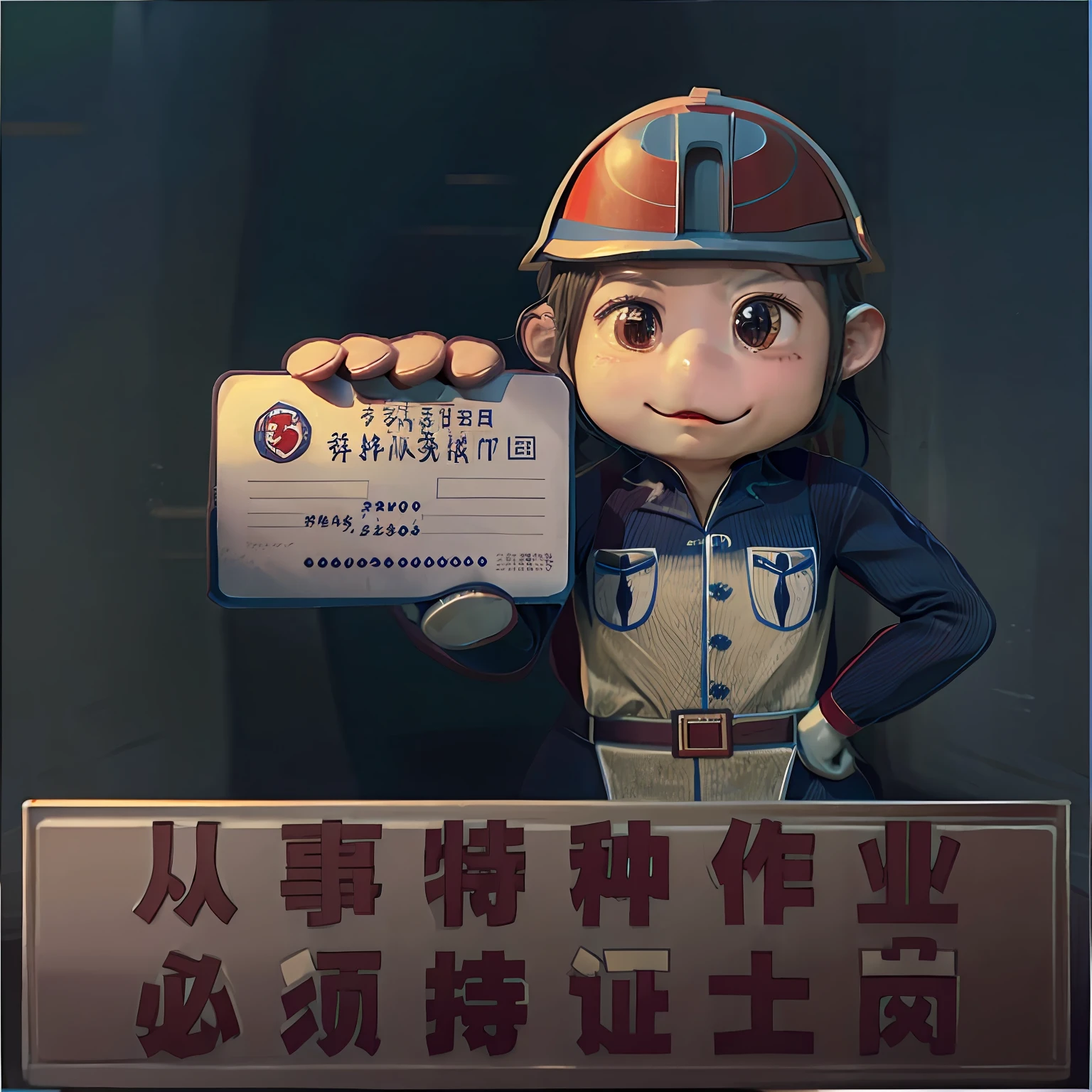Arafeld workers hold certificates with Chinese characters written on them, Chiba Yuda, 2263539546], Wang Chen, 1285445247], ssr card, Middle metaverse, engineer, Professional work, civil engineer