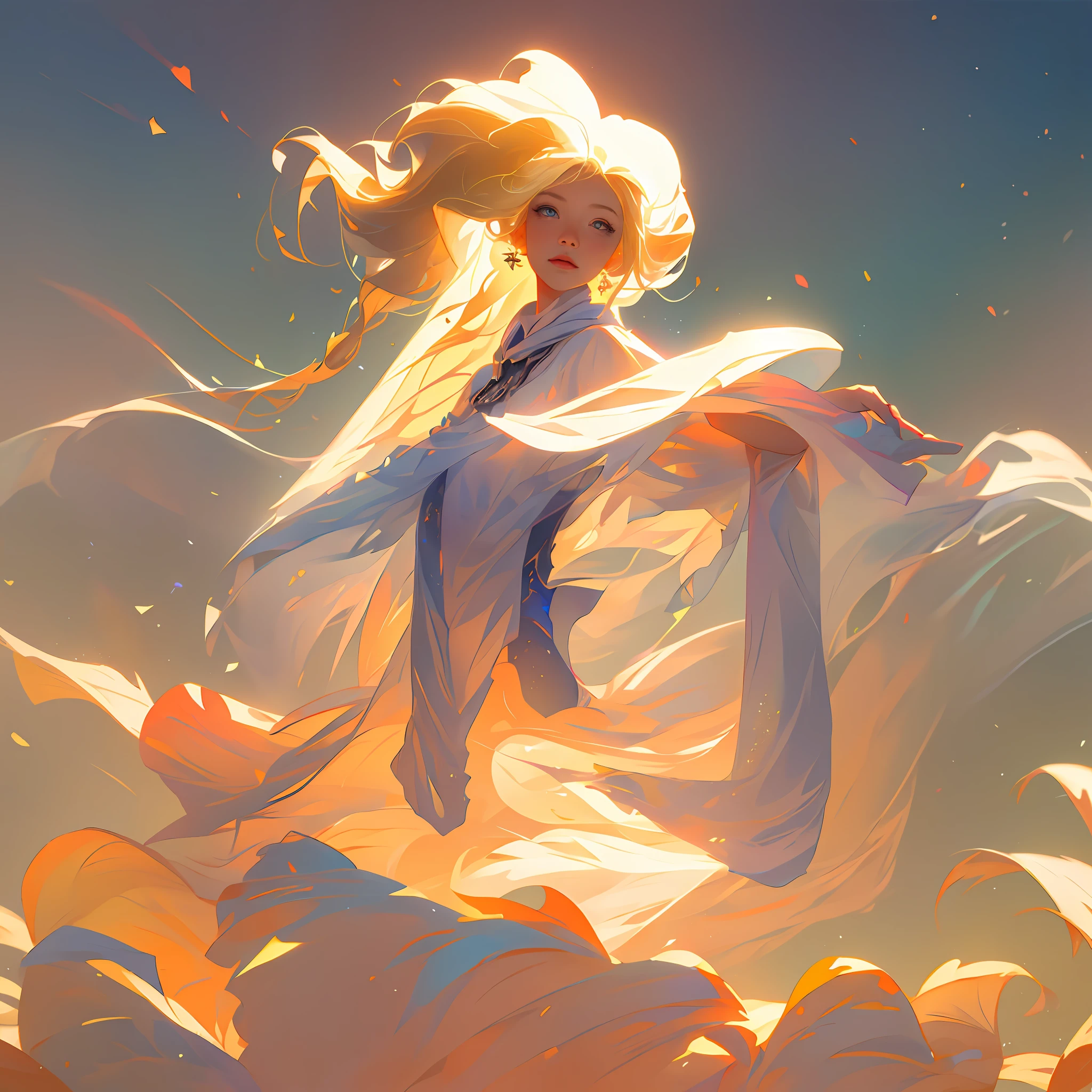 (best quality, masterpiece), 1girl, pose, particle, wind, flower, upper body, simple background, looking at viewer, blonde, galaxy,