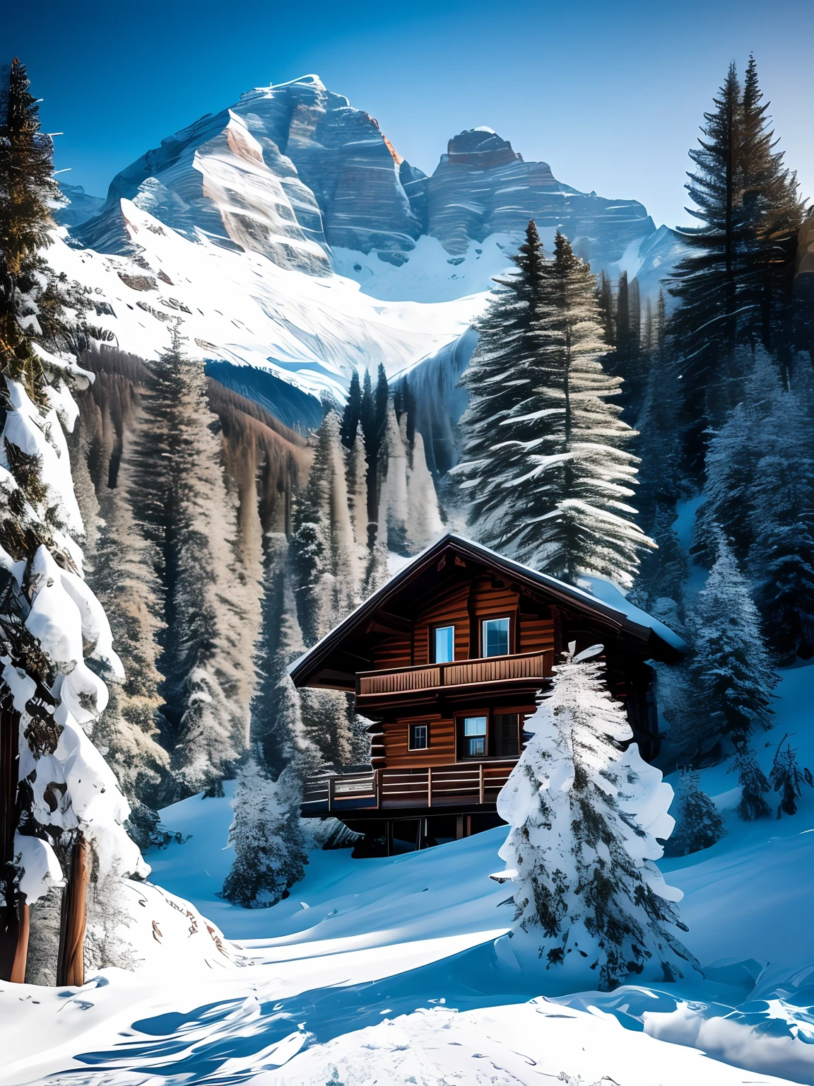 ChromaV5, nvinkpunk, Masterpiece, Best quality, High quality, Extremely detailed realistic 8K wallpaper,landscape with texture ,Landscape photos of the Alps, Austria, award winning photography, full bloom, Photorealistic, Extremely detailed, trending on artstationh, trending on CGSociety, Intricate, High detail, Dramatic, carpathian mountains, ((Blizzard)), ((Snowy)),  log cabin, campfires