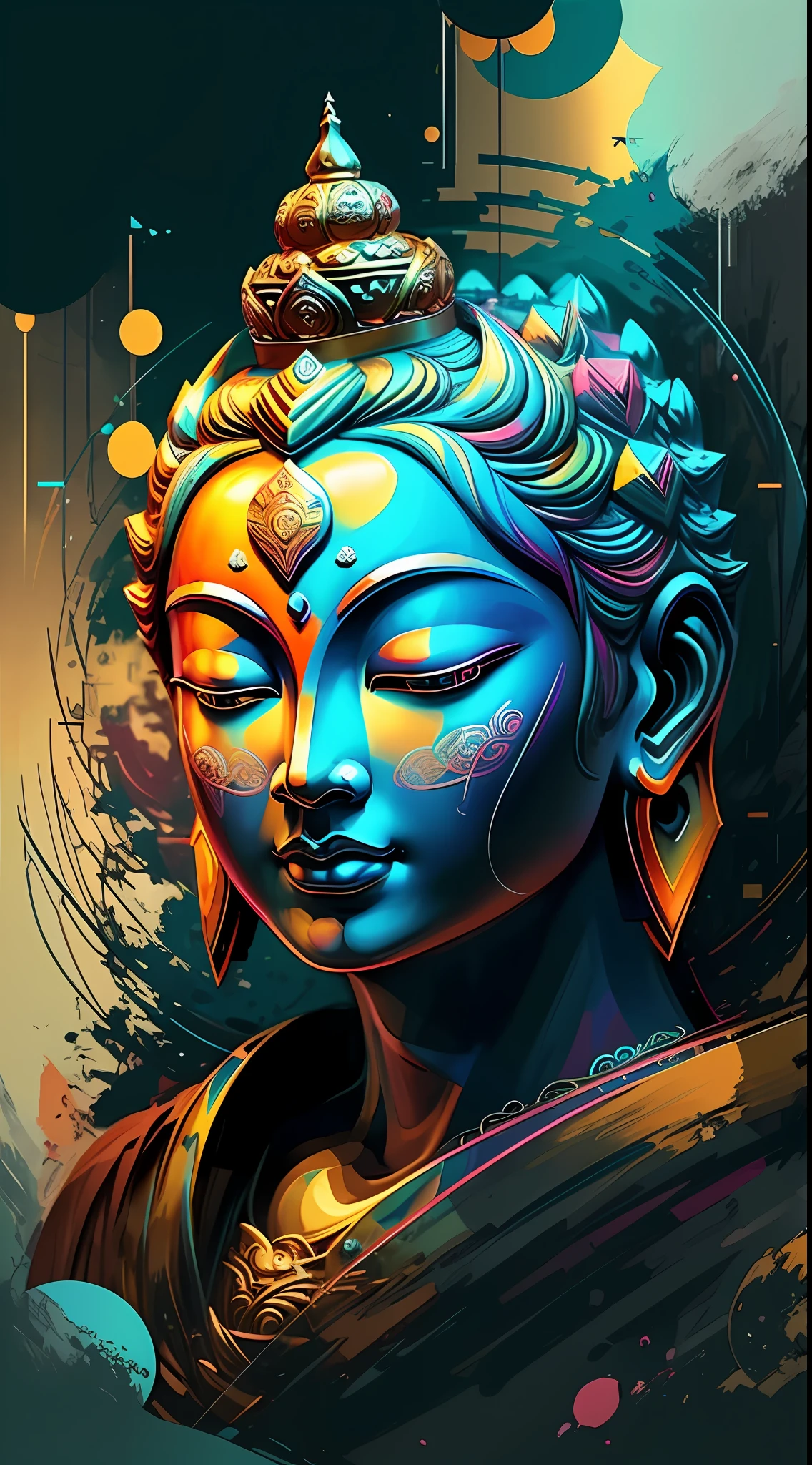 (Budda),wall PORTRAIT geometric multidimensional, art, yang08k, colorful,
masterpieces, top quality, best quality, official art, beautiful and aesthetic,