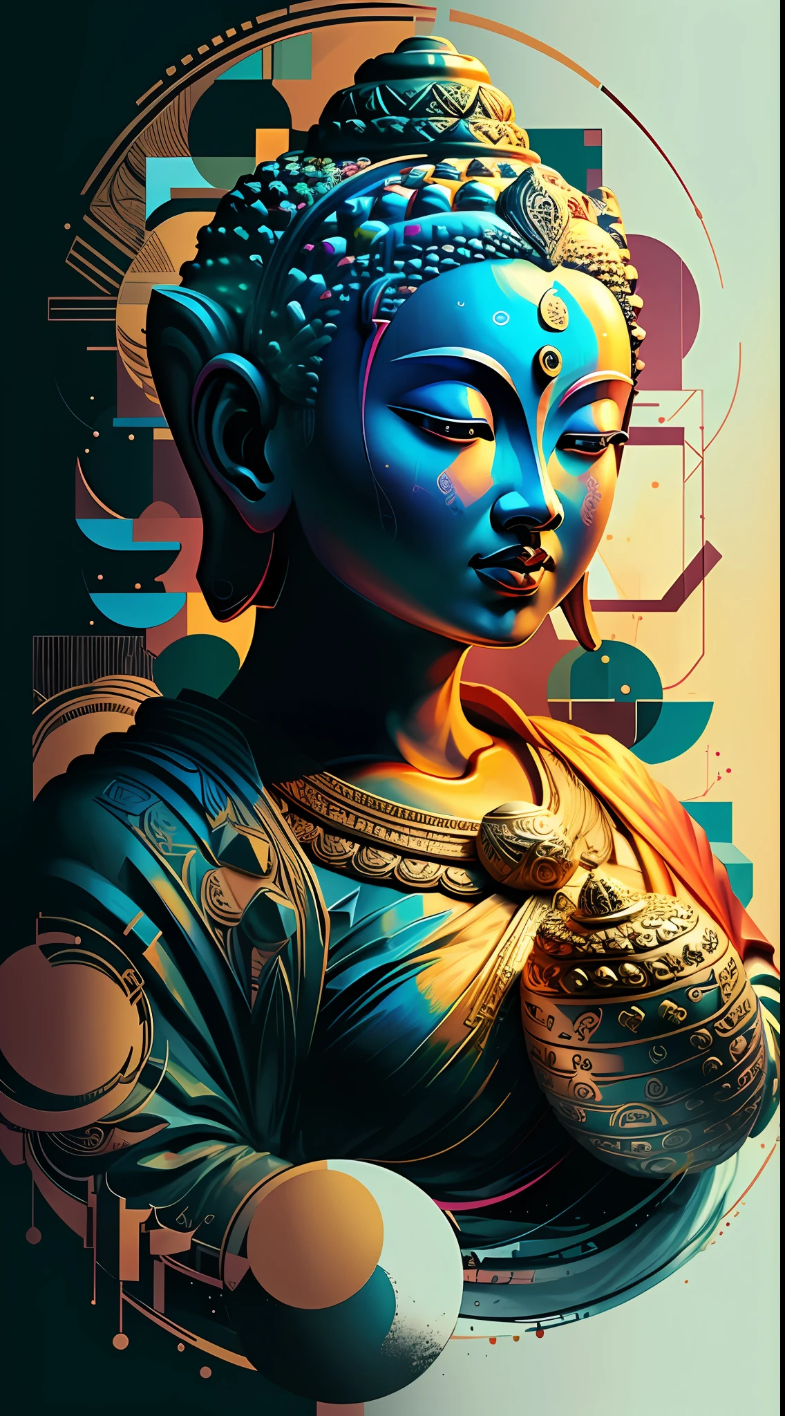 (Budda),wall PORTRAIT geometric multidimensional, art, yang08k, colorful,
masterpieces, top quality, best quality, official art, beautiful and aesthetic,