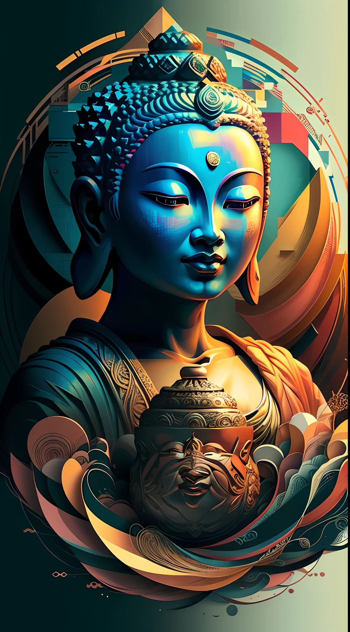 (Budda),wall PORTRAIT geometric multidimensional, art, yang08k, colorful,
masterpieces, top quality, best quality, official art, beautiful and aesthetic,