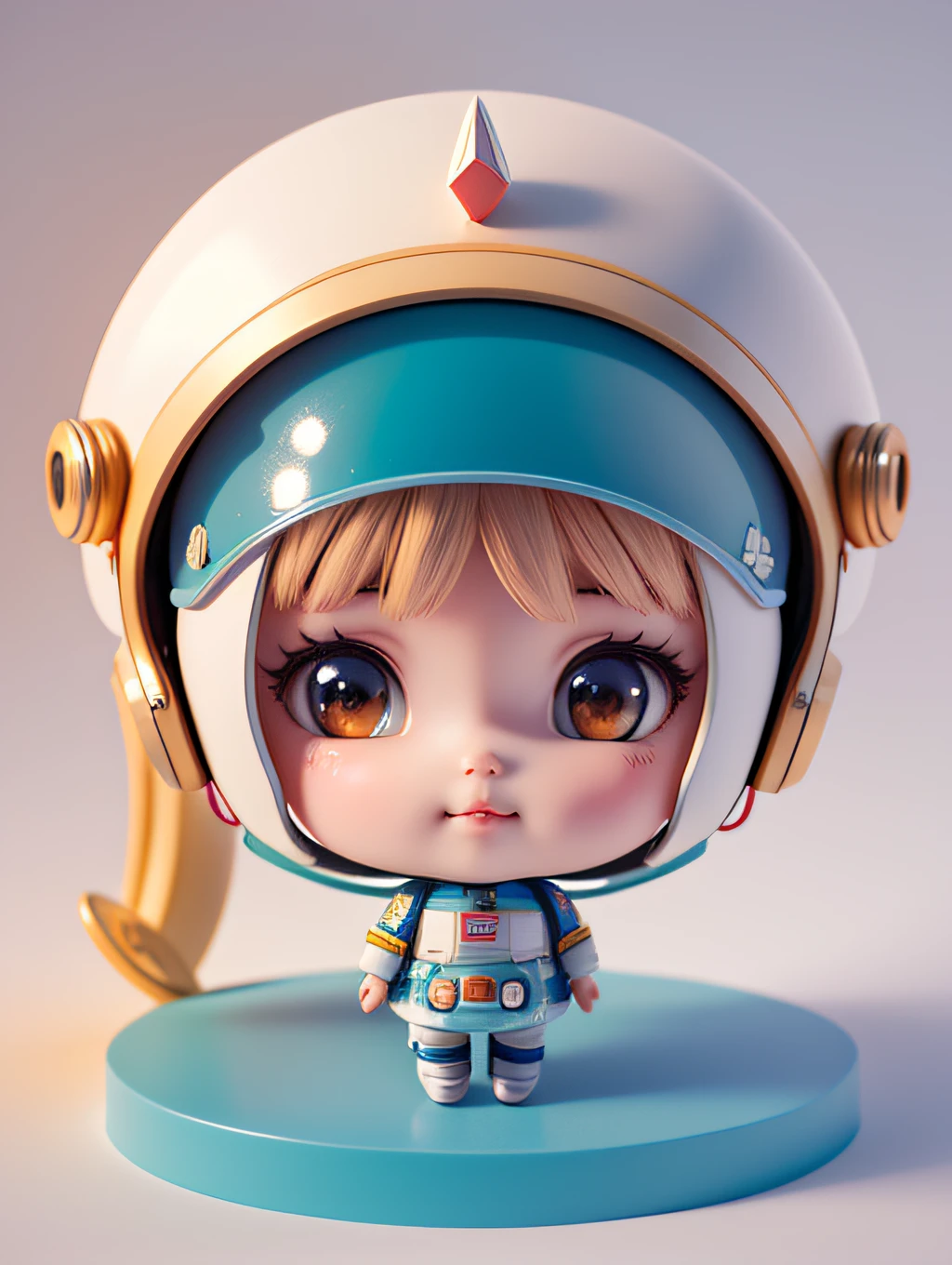 there is a small doll with a helmet and a helmet on, cute 3 d render, small astronaut looking up, portrait anime space cadet girl, render of a cute 3d anime girl, cute detailed digital art, female explorer mini cute girl, 3 d render stylized, 3 d render character art 8 k, adorable digital painting, anime styled 3d, super detailed render