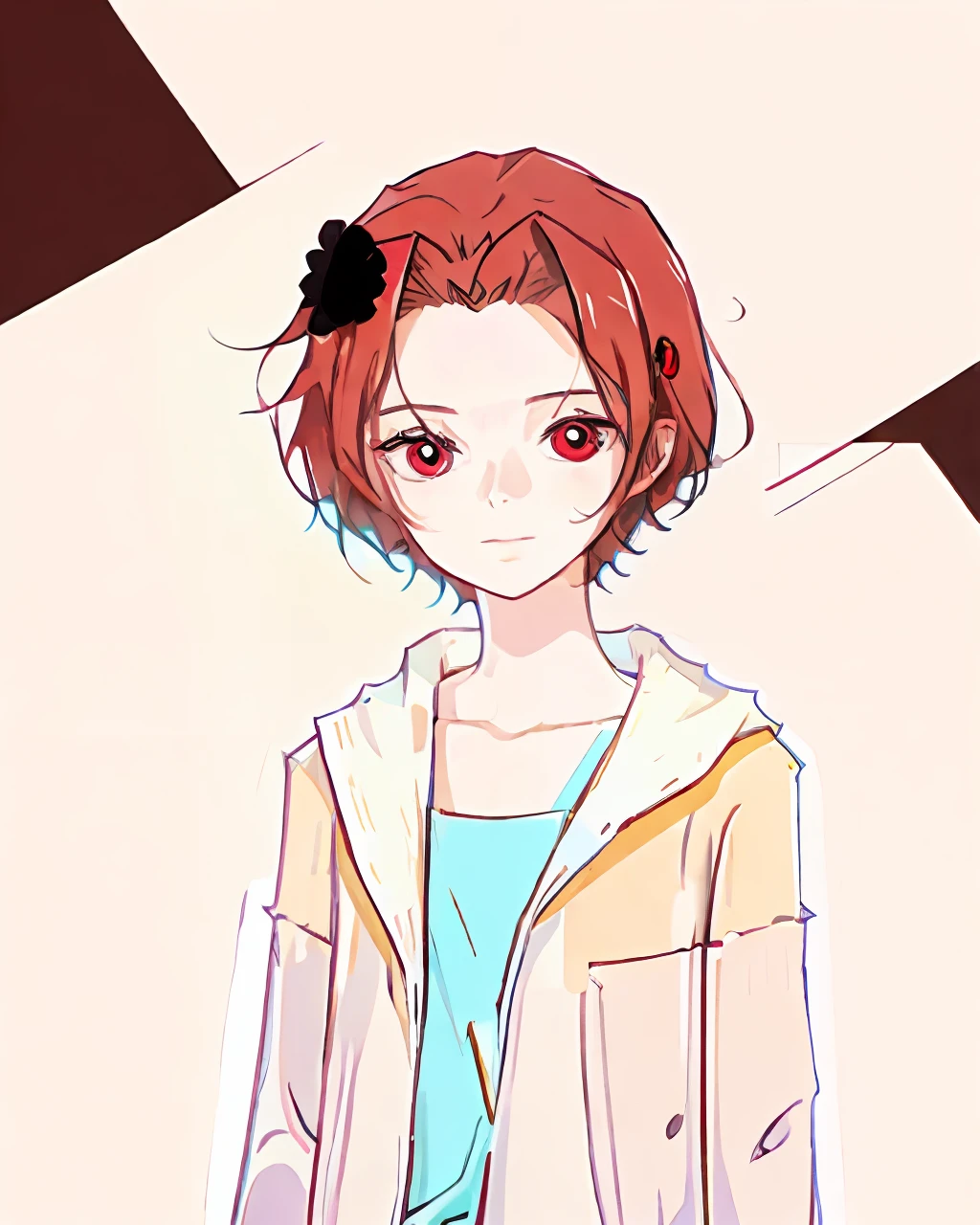 shoulder-length short hair，brunette color hair，quadratic element，Red pupils