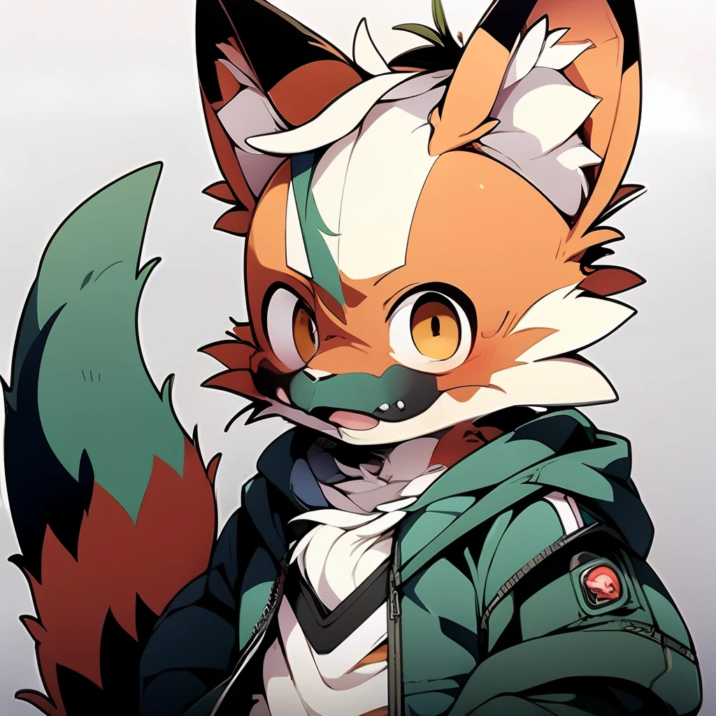solo person,shaggy male,furry,red fox,arctic fox,canid,Blue-white fur,Red eyes,Wearing glasses,With a lollipop,detective